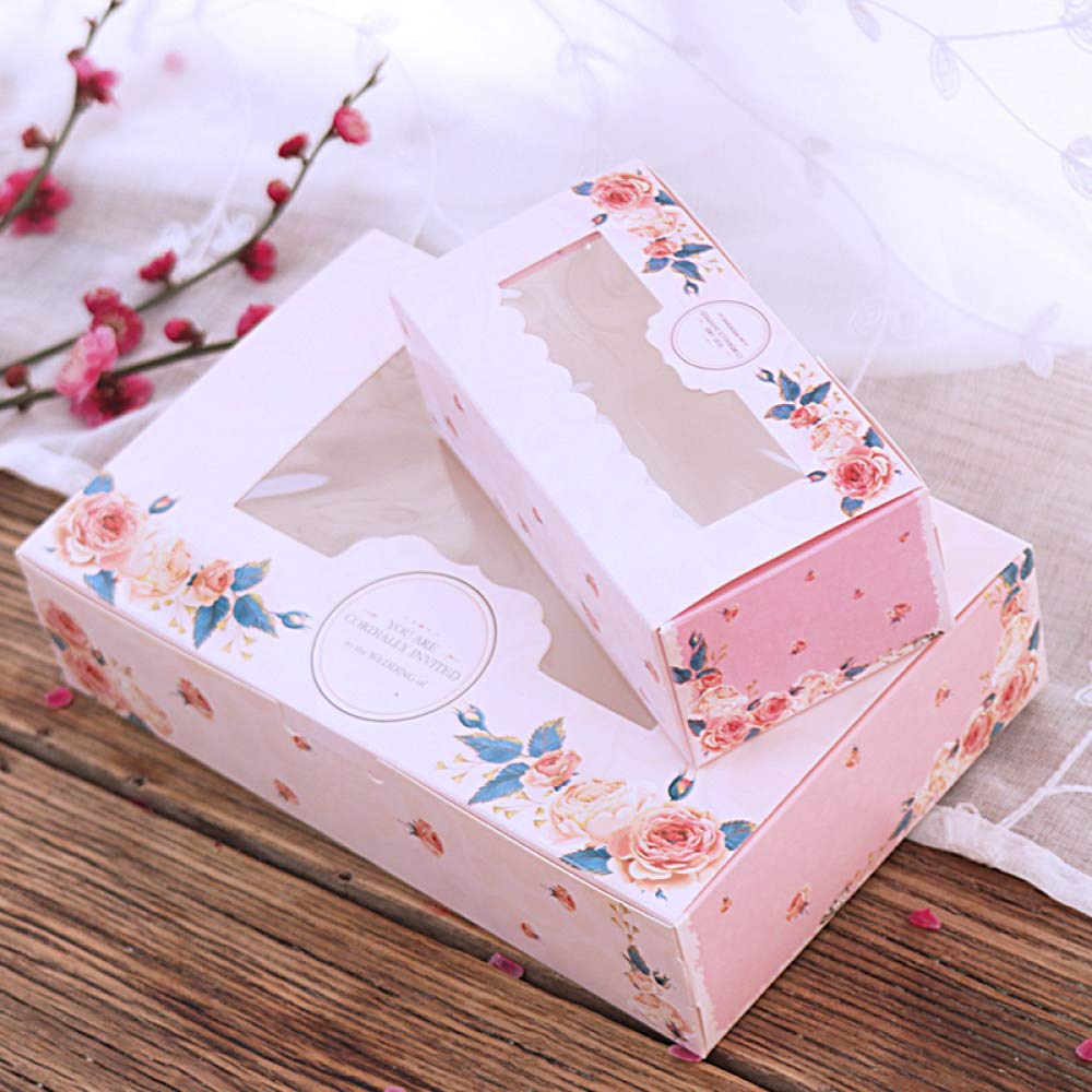 10 Pcs Pink Rose Kraft Paper Gift Boxes with Clear Window - Wedding Party Cake Candy Cookie Packaging - Handmade Eco-Friendly Favor Boxes for Birthday, Baby Shower & Holiday Gifts