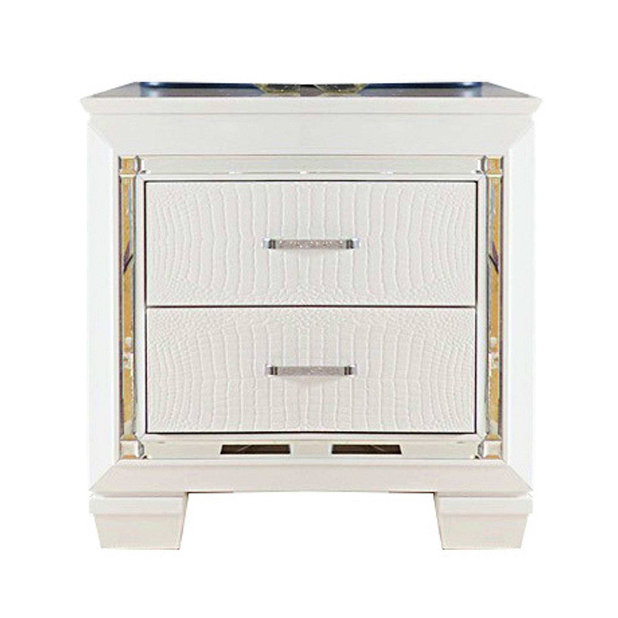 Benjara Modern White Wooden Nightstand with 2 Drawers & Built-in LED Lights - Perfect for Bedroom, Living Room, or Office Storage & Décor