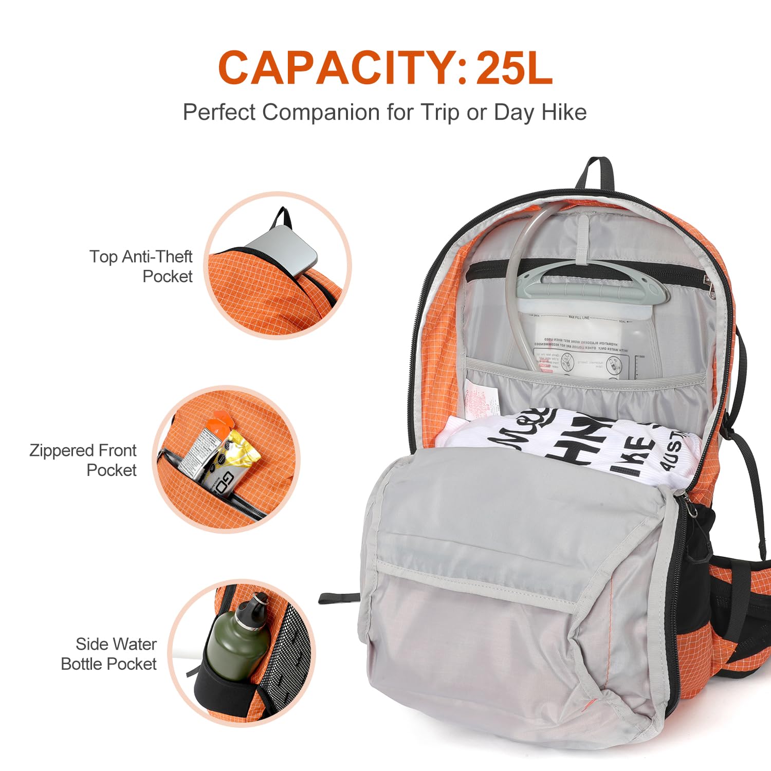 IX INOXTO 25L Hydration Backpack with 3L Water Bladder - Lightweight Hiking Backpack for Men & Women - Includes Rain Cover - Perfect for Hiking, Cycling, Climbing, Camping and Outdoor Adventures