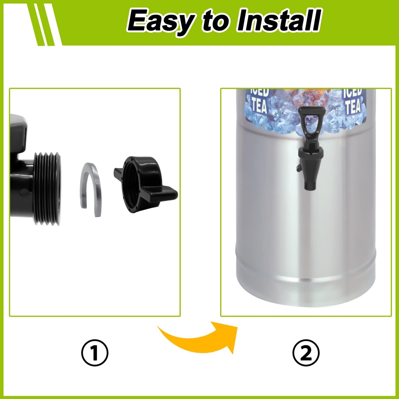 03260.0002 Replacement Faucet Kit for Tea Dispenser - 2 Pack Black Spigot with Wing Nut & C-Ring | Tea Urn Nozzle Replacement for Commercial Brewers & Home Use