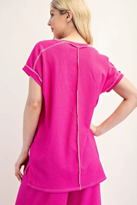 Celeste Plus Size Relaxed Fit Textured Short Sleeve Top for Women - Comfortable Casual Blouse for Everyday Wear, Office & Weekend Outings