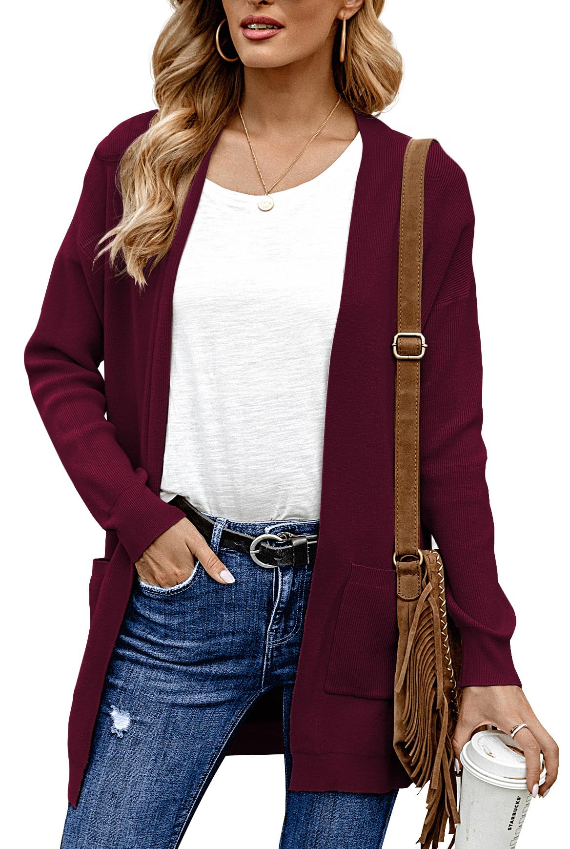 ANIXAY Women's Long Sleeve Open Front Cardigan Sweater with Pockets - Cozy Knit Outwear for Fall & Winter 2024 - Perfect for Office, Casual Wear & Layering
