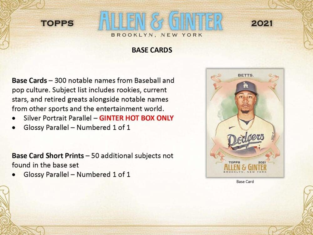 2021 Topps Allen & Ginter Baseball Hobby Box - 24 Packs (8 Cards Each) with 3 Guaranteed Hits - Collectible Trading Cards for Baseball Fans & Card Collectors - Perfect for Trading, Collecting, and Displaying