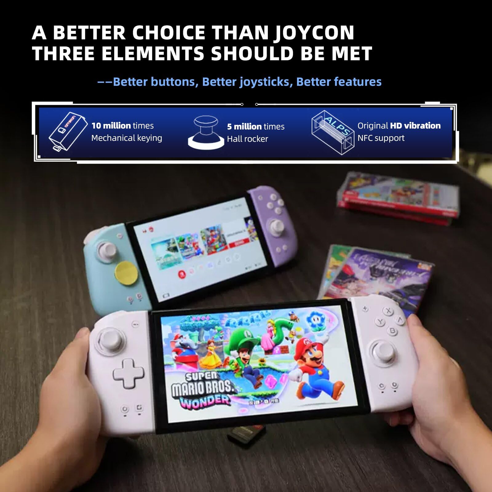 AIROKA MOBAPAD 2nd Gen HD Wireless Game Controller for Nintendo Switch & Switch OLED - ALPS Vibration Motor, Hall Effect Joysticks, NFC Support (White) | Perfect for Mario Kart, Zelda & Multiplayer Gaming