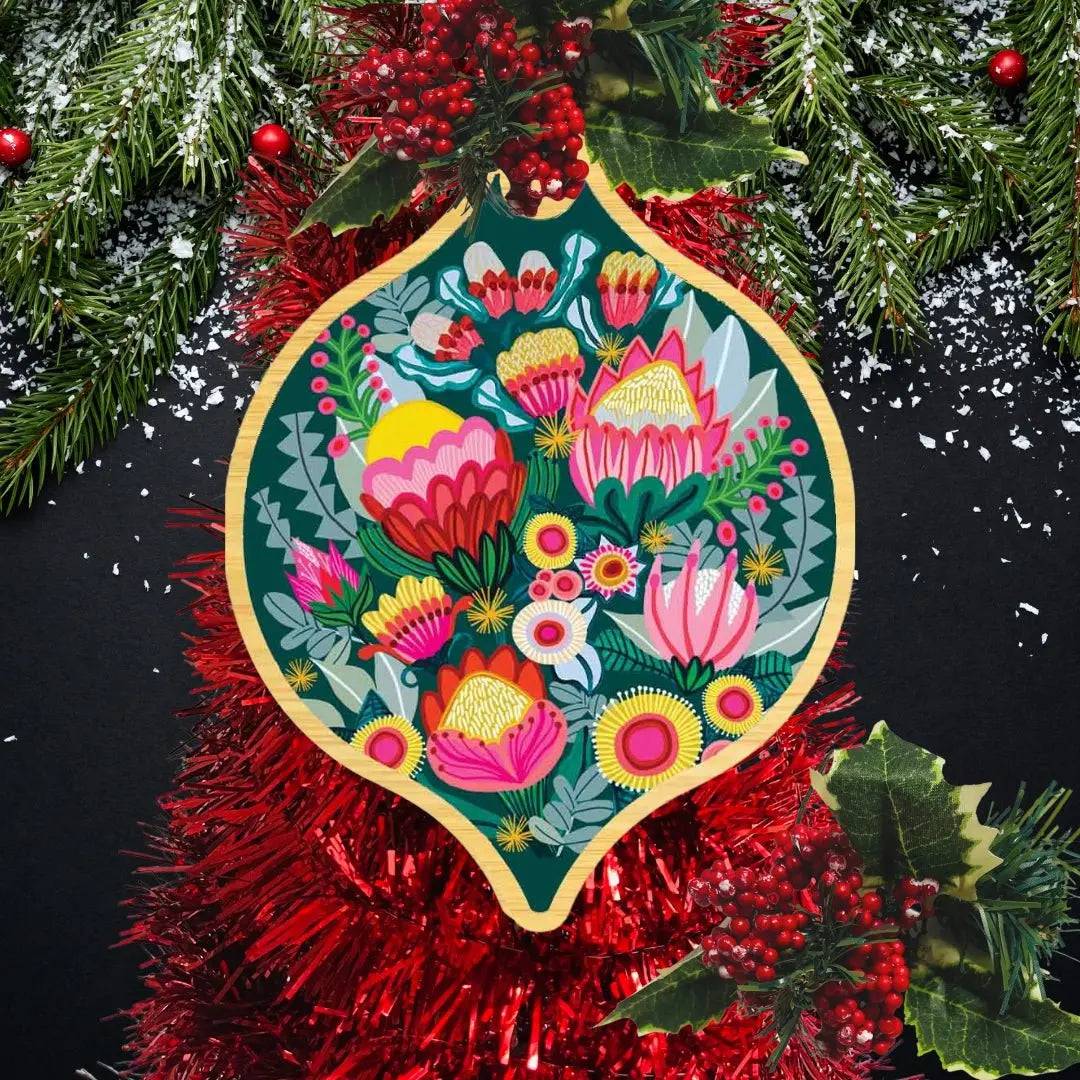 Bush Bouquet Australian Wooden Christmas Ornament - Handcrafted Holiday Decor for Tree, Gift, and Festive Home Decoration