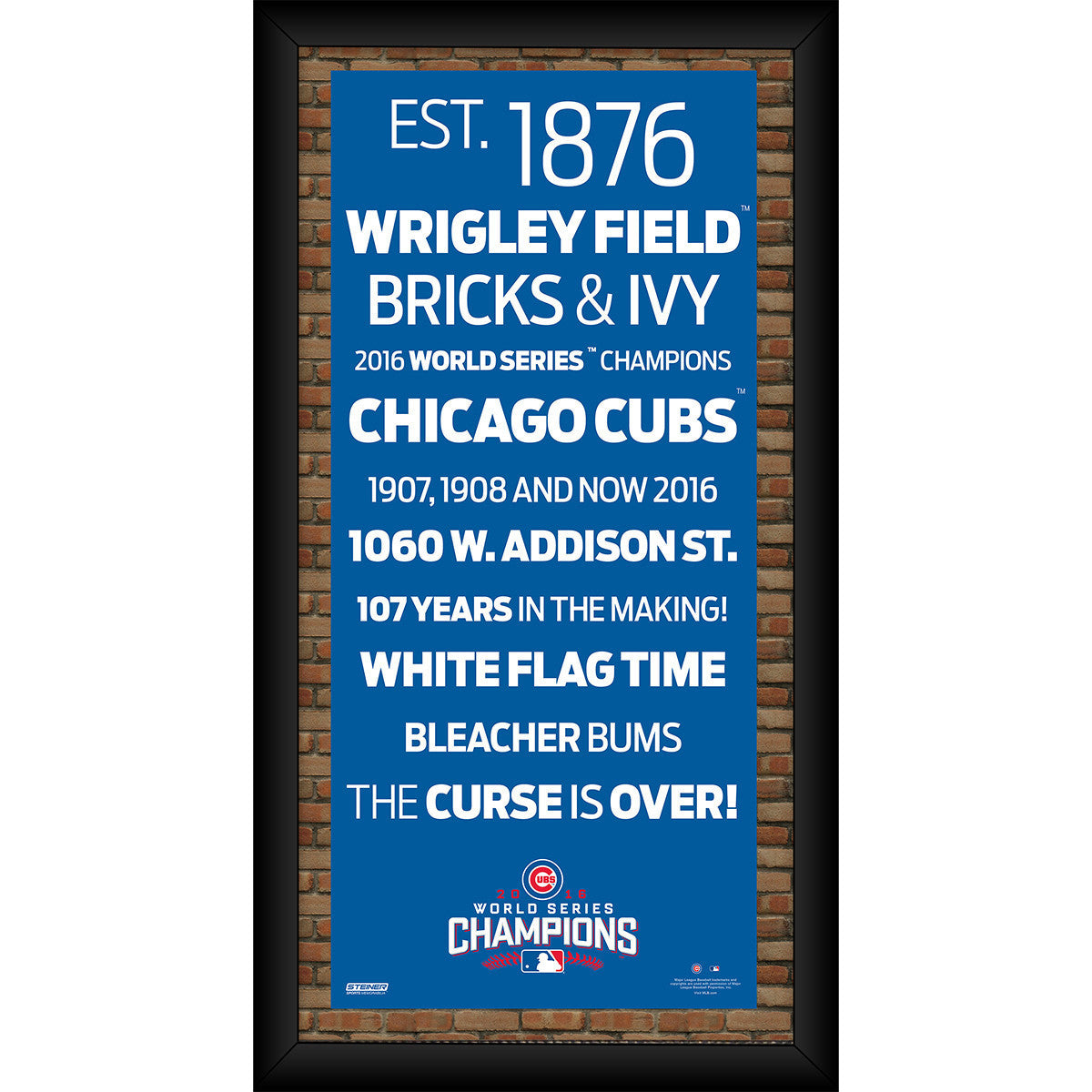 Chicago Cubs 2016 World Series Champions Framed 10x20 Subway Sign - Vintage Baseball Memorabilia for Sports Fans & Home Decor | Perfect for Man Cave, Sports Bar, or Cubs Fan Gift