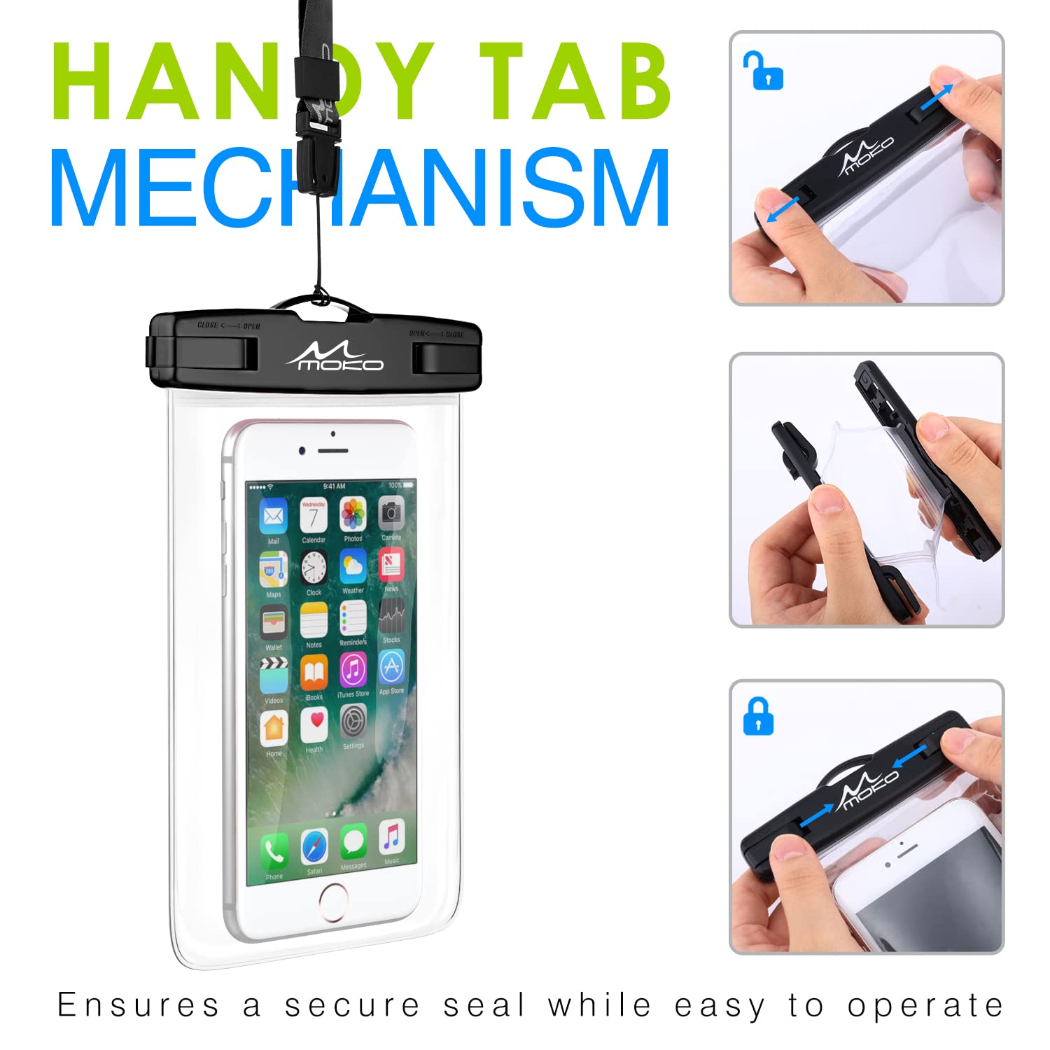 MoKo Waterproof Phone Pouch [3 Pack] - IPX8 Certified Underwater Clear Dry Bag with Lanyard for iPhone 13 Mini/12/11 Pro Max/X/Xr/Xs/SE 3/2 & Samsung S21/S9/Note 10 - Indigo, Army Green, Black - Perfect for Swimming, Beach, Kayaking & Outdoor Activities