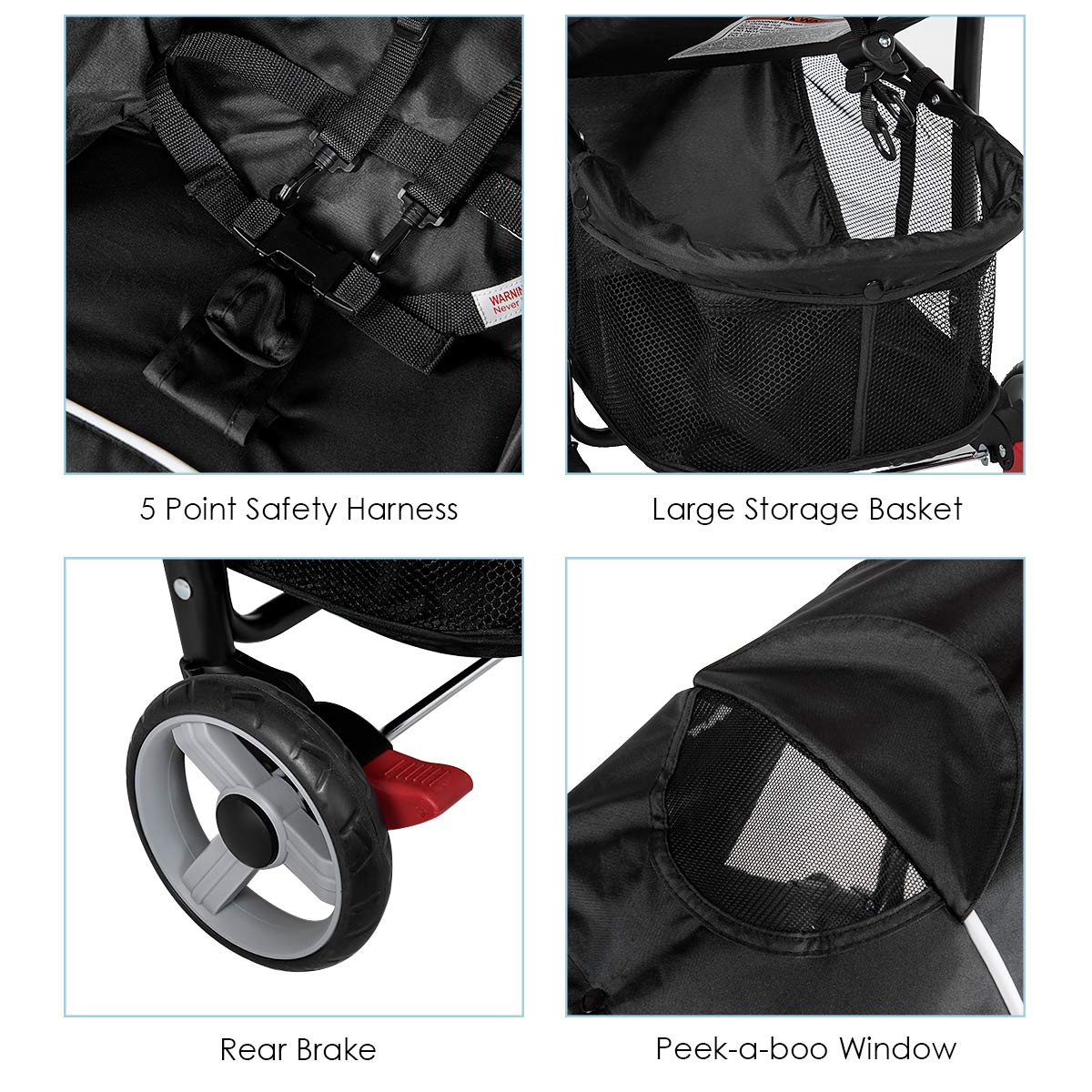 **Baby Joy Lightweight Compact Stroller for Toddlers & Infants - Adjustable Backrest, Footrest & Canopy, 5-Point Safety Harness, Storage Basket, Easy One-Hand Fold - Perfect for Airplane Travel, Shopping & Daily Walks (Black)**