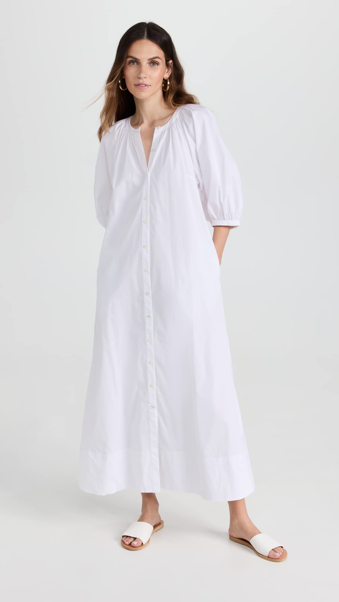 STAUD Women's Vincent Dress - Elegant Midi Dress with Floral Print, V-Neck & Puff Sleeves | Perfect for Summer Weddings, Garden Parties & Date Nights
