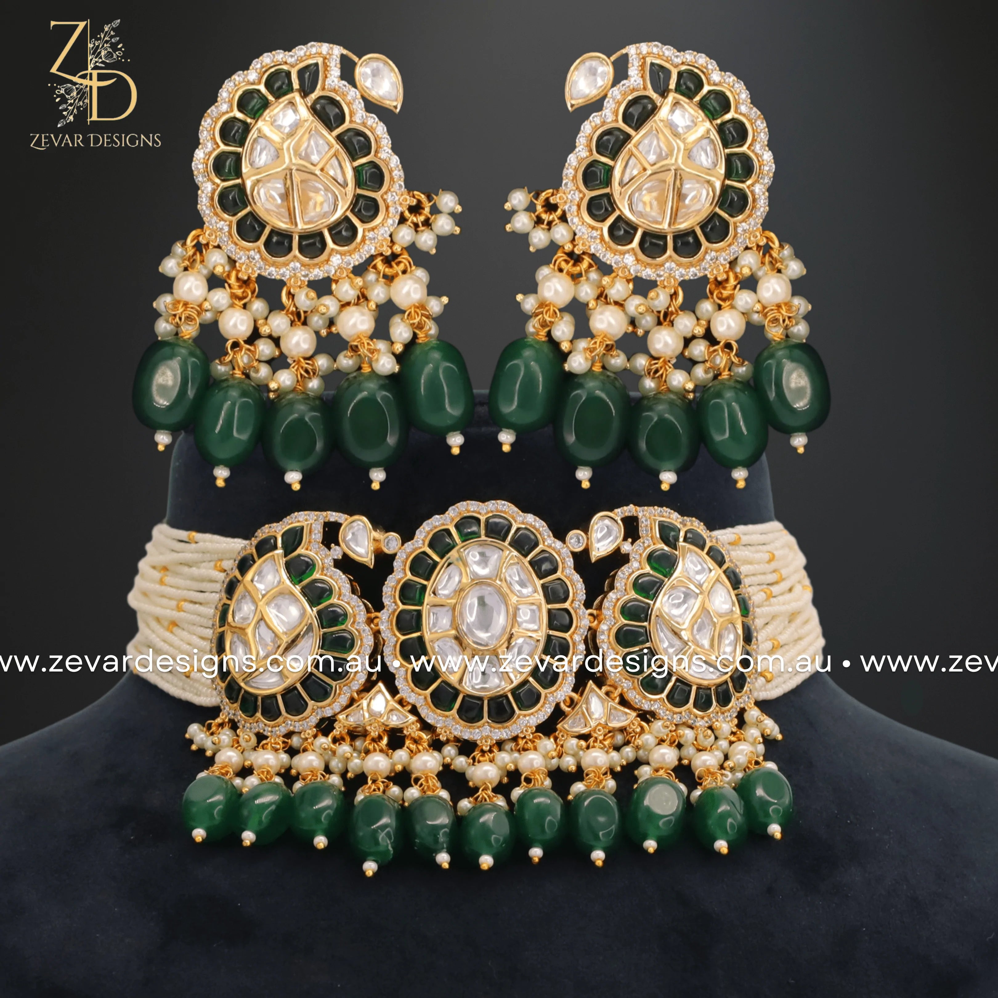 Exquisite Kundan Polki Choker Set with Emerald Green Drops | Indian Bridal Jewelry | Perfect for Weddings, Parties & Special Occasions