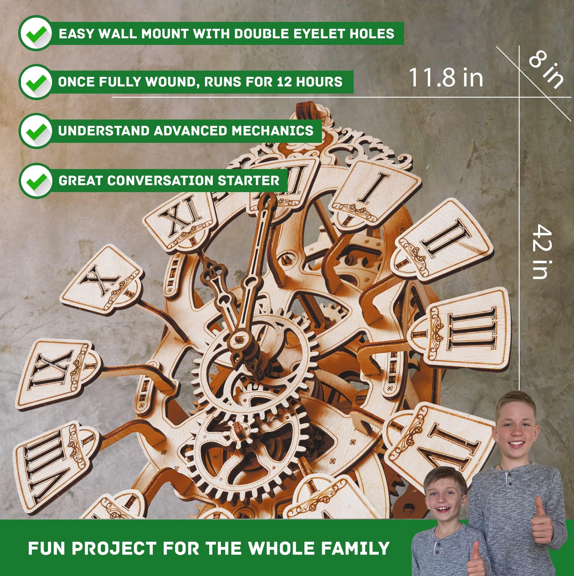 Wooden Pendulum Wall Clock DIY Kit - 3D Mechanical Puzzle for Adults & Kids - 42x12 Inch Engineering Model - Perfect for Home Decor, STEM Learning & Creative Gift Ideas