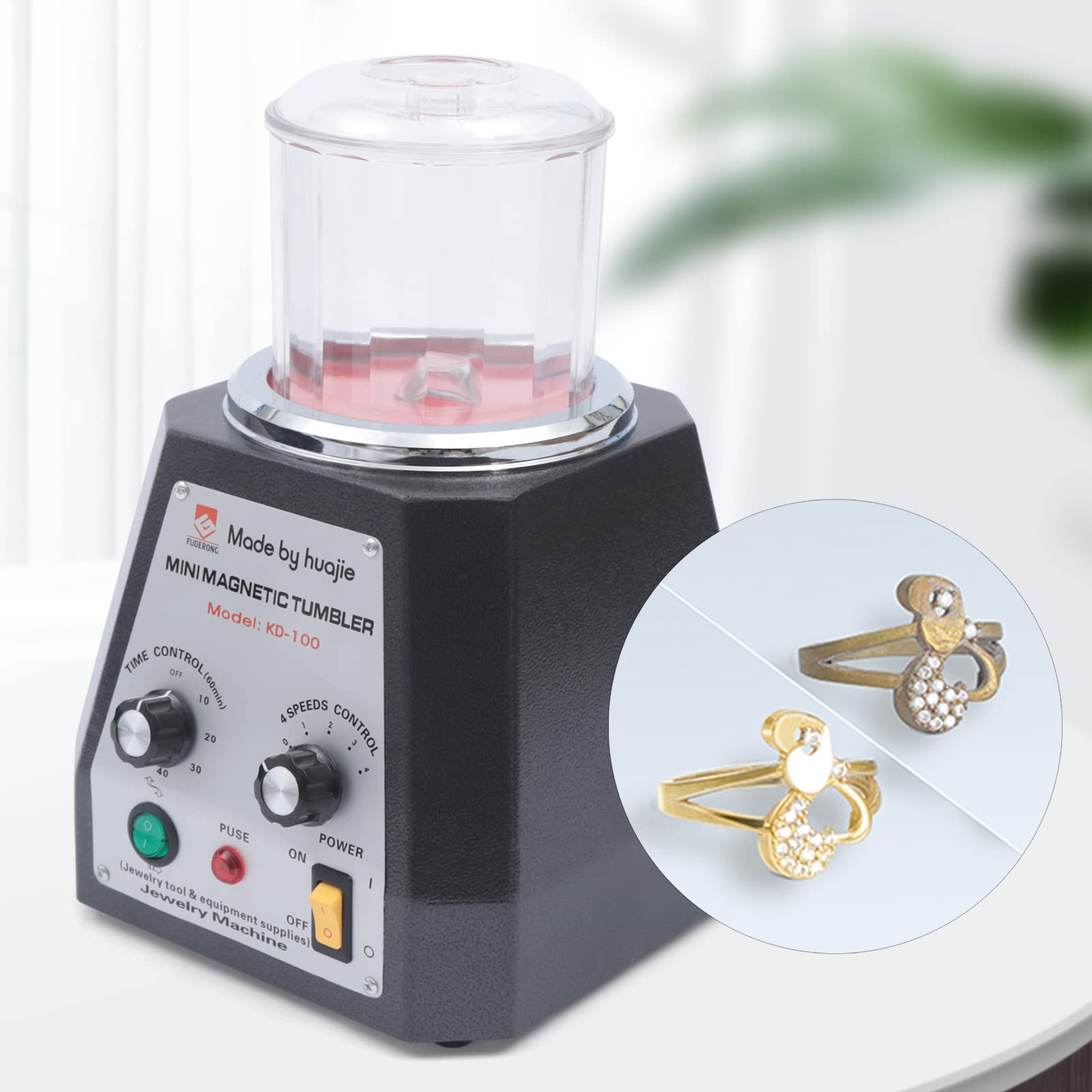 TFCFL 100mm Magnetic Tumbler Polisher - 4-Speed Jewelry Polishing Machine for Light Metals, Nonferrous Metals & Hard Plastic Parts - Perfect for Jewelry Making, Watch Repair, and Metal Crafting