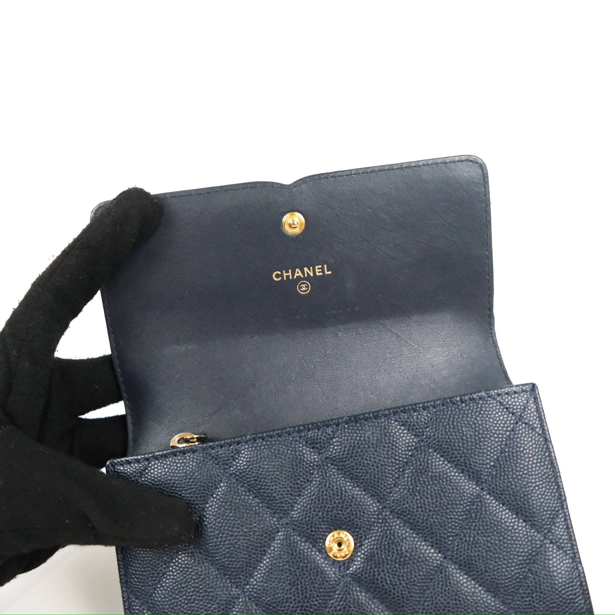 Chanel CC Filigree Small Flap Wallet in Navy Caviar Leather with Gold Hardware - Luxury Women's Wallet for Everyday Use & Special Occasions