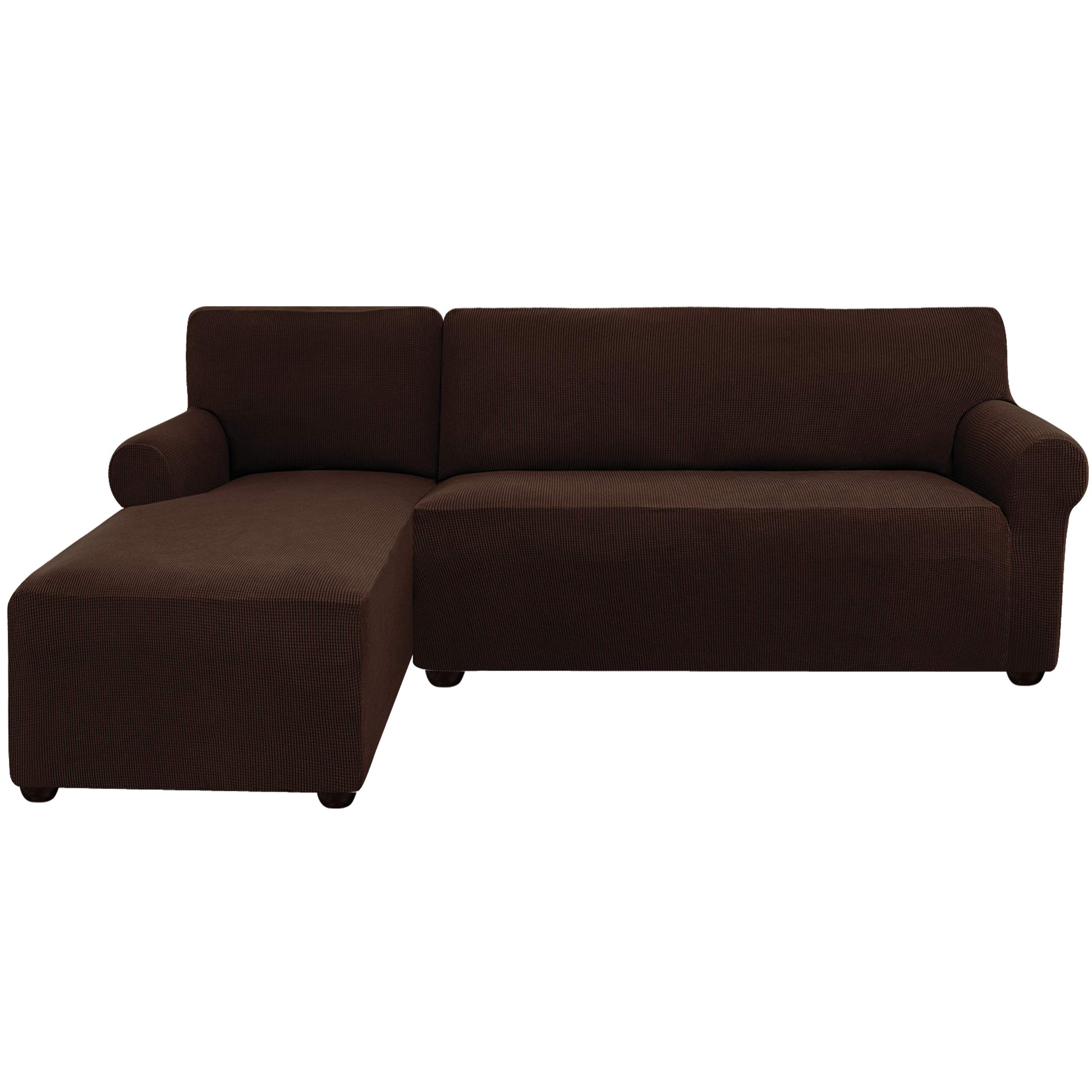 Stretchy L-Shaped Sectional Couch Cover with Elastic Bottom - Washable Furniture Protector for Left-Chaise Sofa (Chocolate) - Perfect for Living Room, Family Room & Pet-Friendly Homes