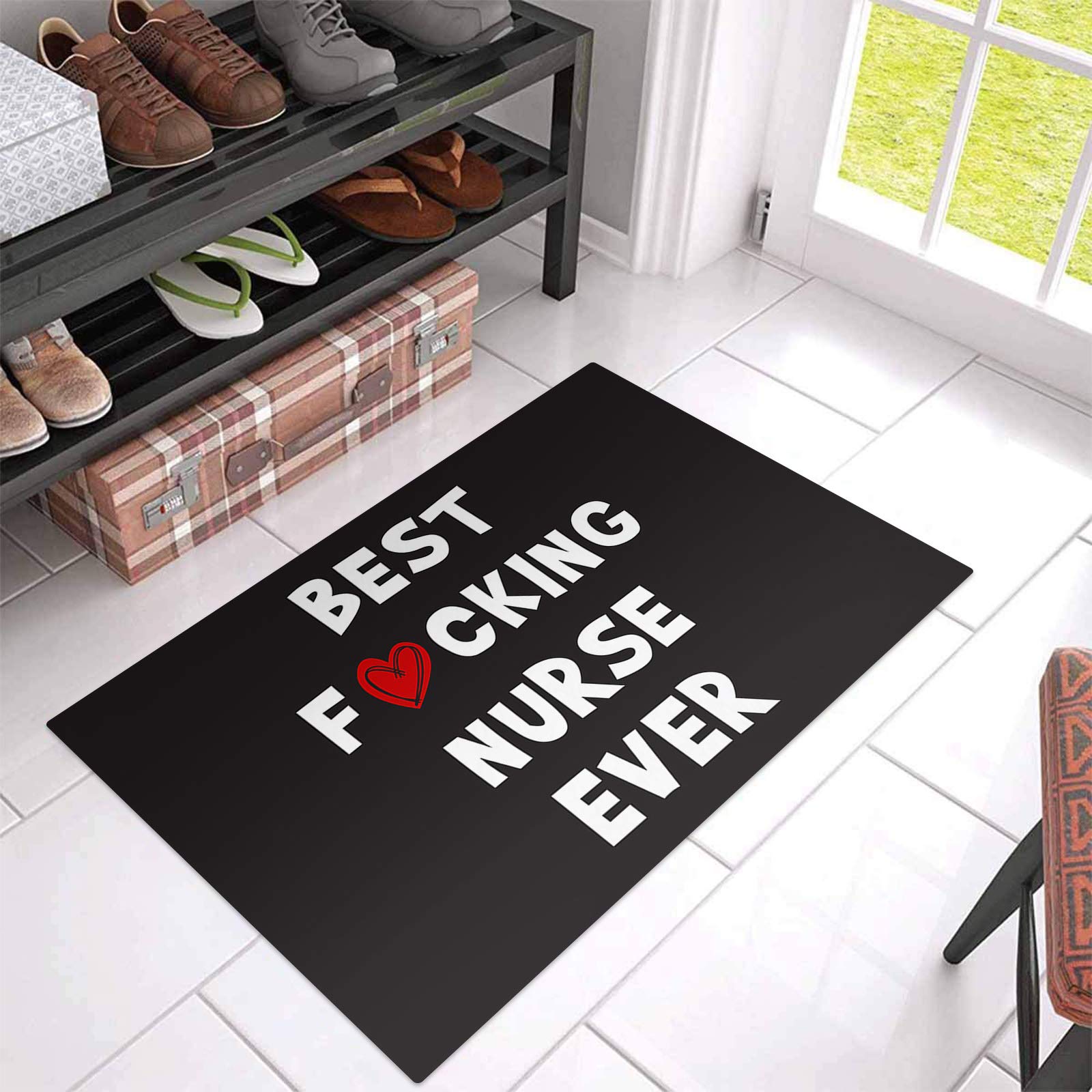 Best Focking Nurse Ever Doormat - Non-Slip Absorbent Entryway Rug with Red Love Heart Design - Perfect for Home Decor, Bedroom, Living Room, Kitchen & Bathroom - Great Gift for Nurses & Medical Professionals