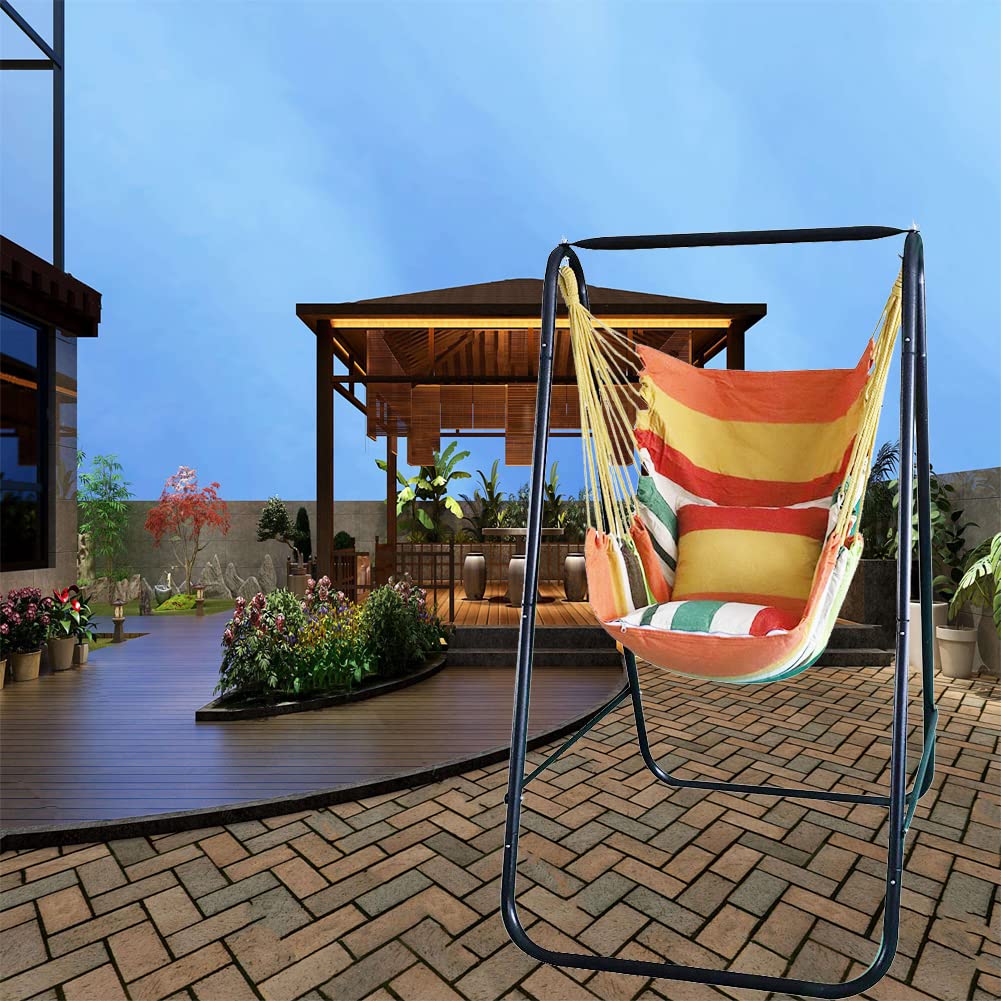 Heavy-Duty Hammock Chair with Stand - 450 Lbs Weight Capacity, Indoor/Outdoor Hanging Swing for Patio, Garden, Balcony & Backyard (Orange) - Perfect for Relaxation, Reading & Lounging