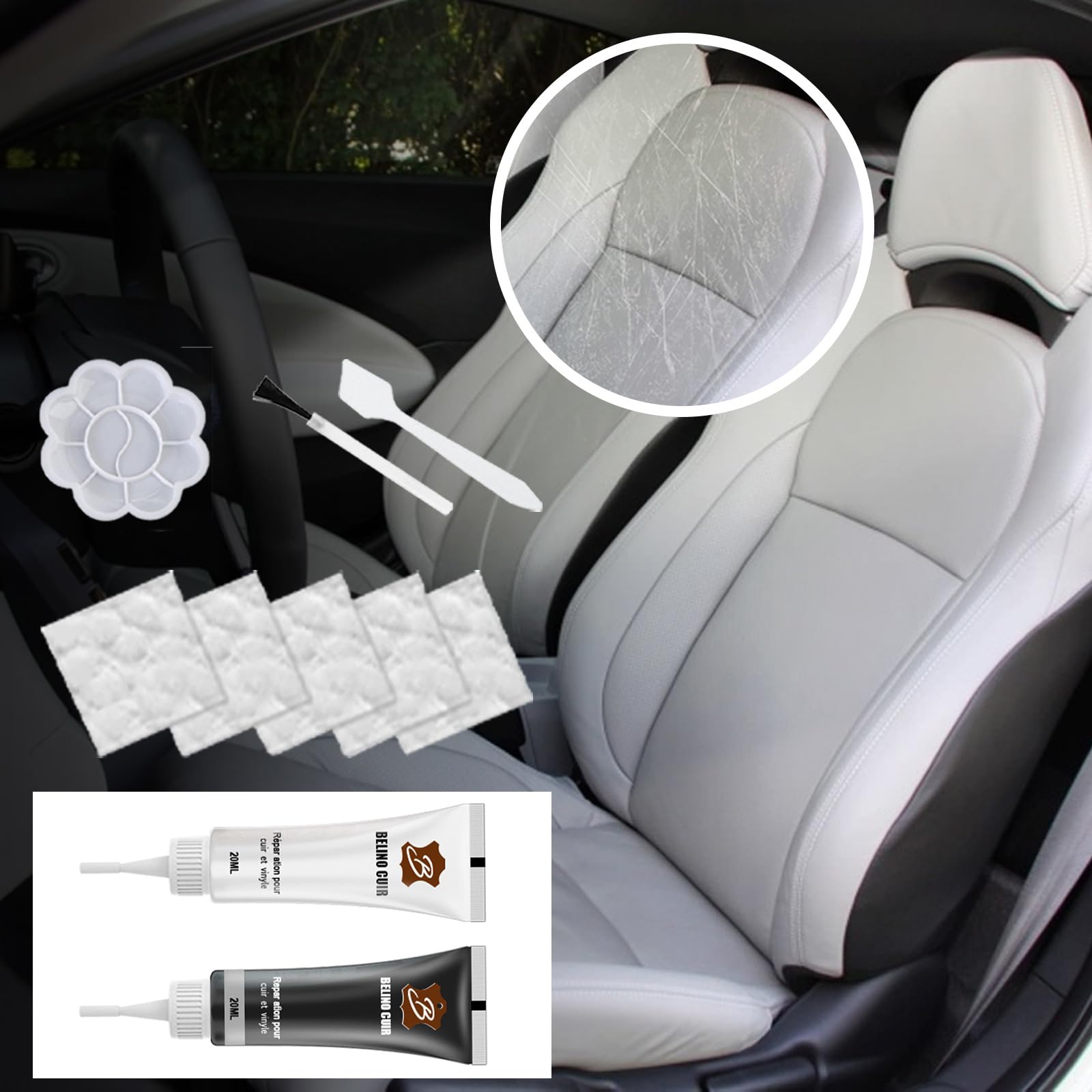Vinyl Leather Paint Repair Kit - Black & White Leather Repair Kit for Furniture, Couch, Car Seats | Waterproof Leather Repair Gel for Scratches, Cracks & Tears | Multi-Purpose Leather Restoration Kit for Home & Automotive Use
