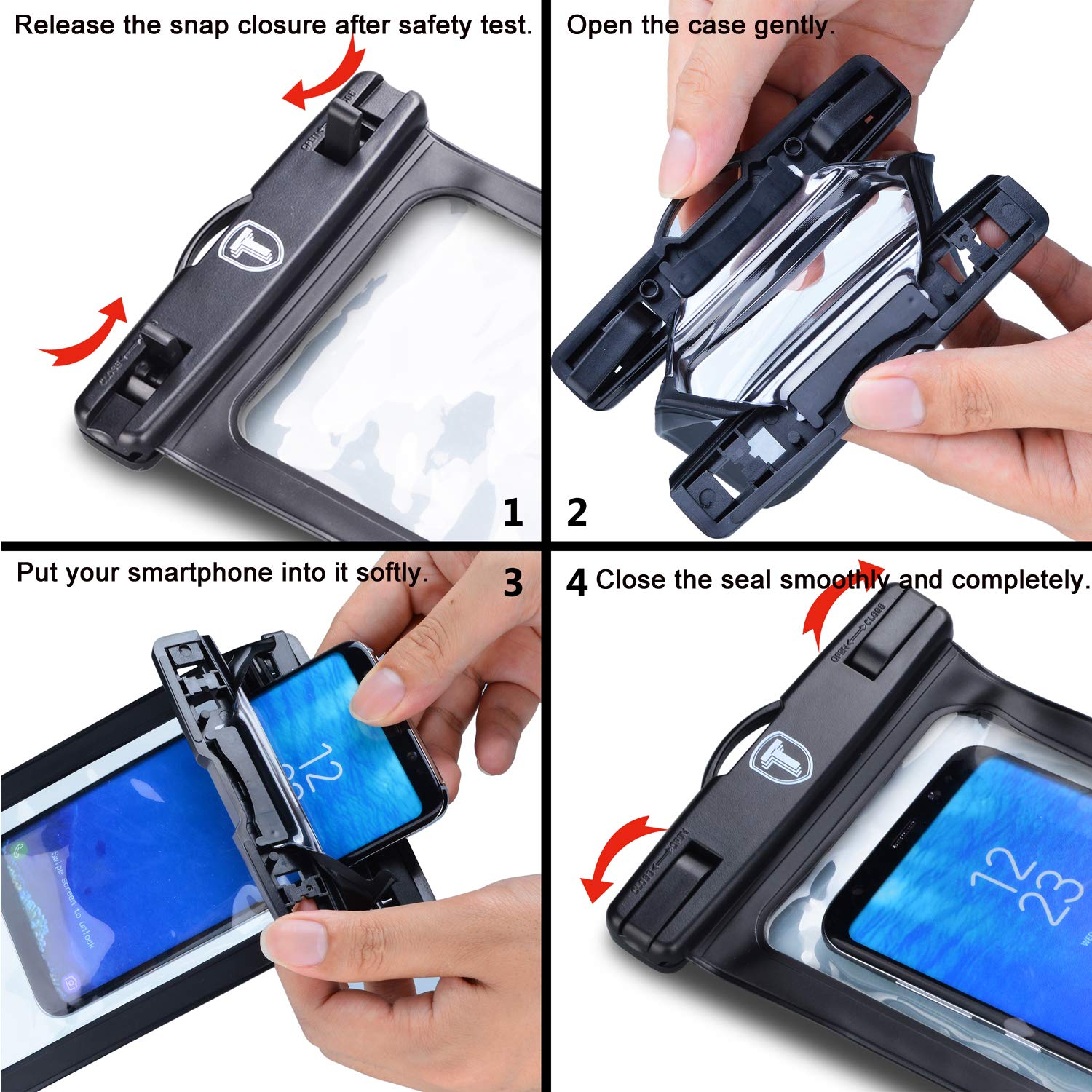 Waterproof Phone Pouch for Samsung Galaxy S25 Ultra/S24+/S23/S22/S21 FE/Note 20 & iPhone 16 Pro Max - IPX8 Dry Bag Case [2-Pack, Black] - Perfect for Swimming, Beach, Kayaking and Outdoor Activities