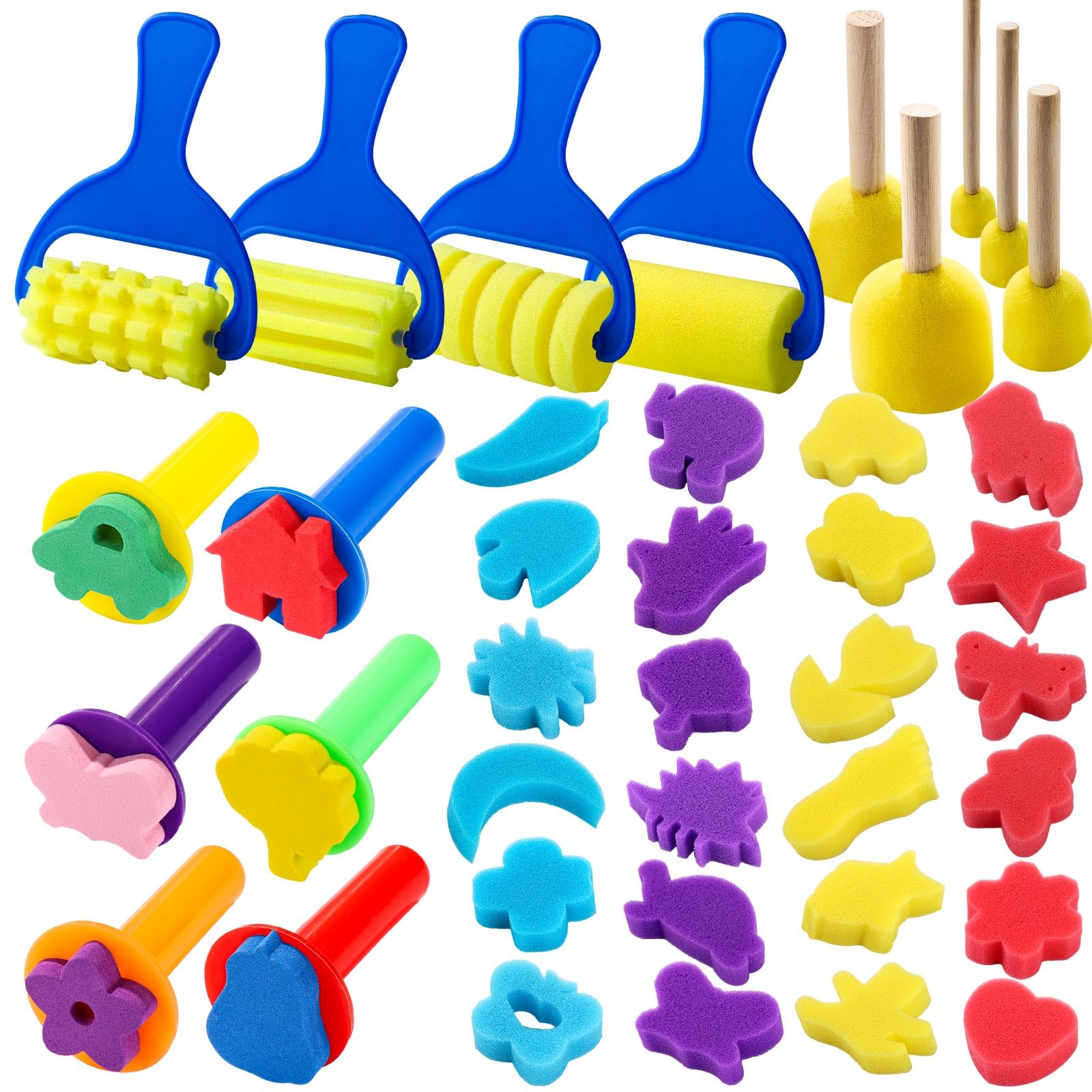 **39pcs Kids Sponge Paint Brushes & Stamps - Toddler Art Craft Drawing Tools for Early Learning | Foam Painting Sponges for DIY, Classroom & Home Activities**