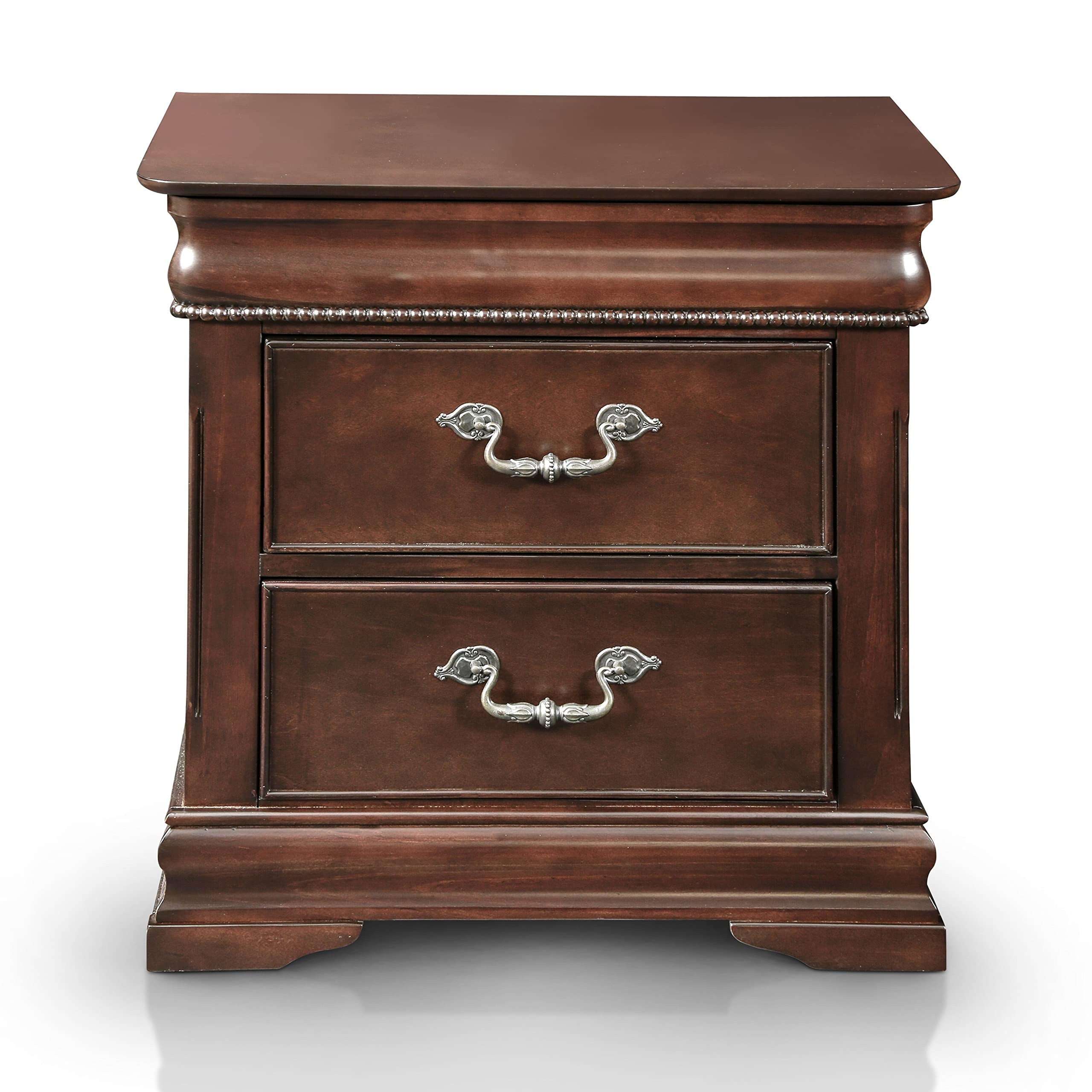 Furniture of America Diva Traditional Cherry Solid Wood Nightstand - Classic Bedside Table for Bedroom, Living Room & Guest Room - Perfect for Storage & Decor