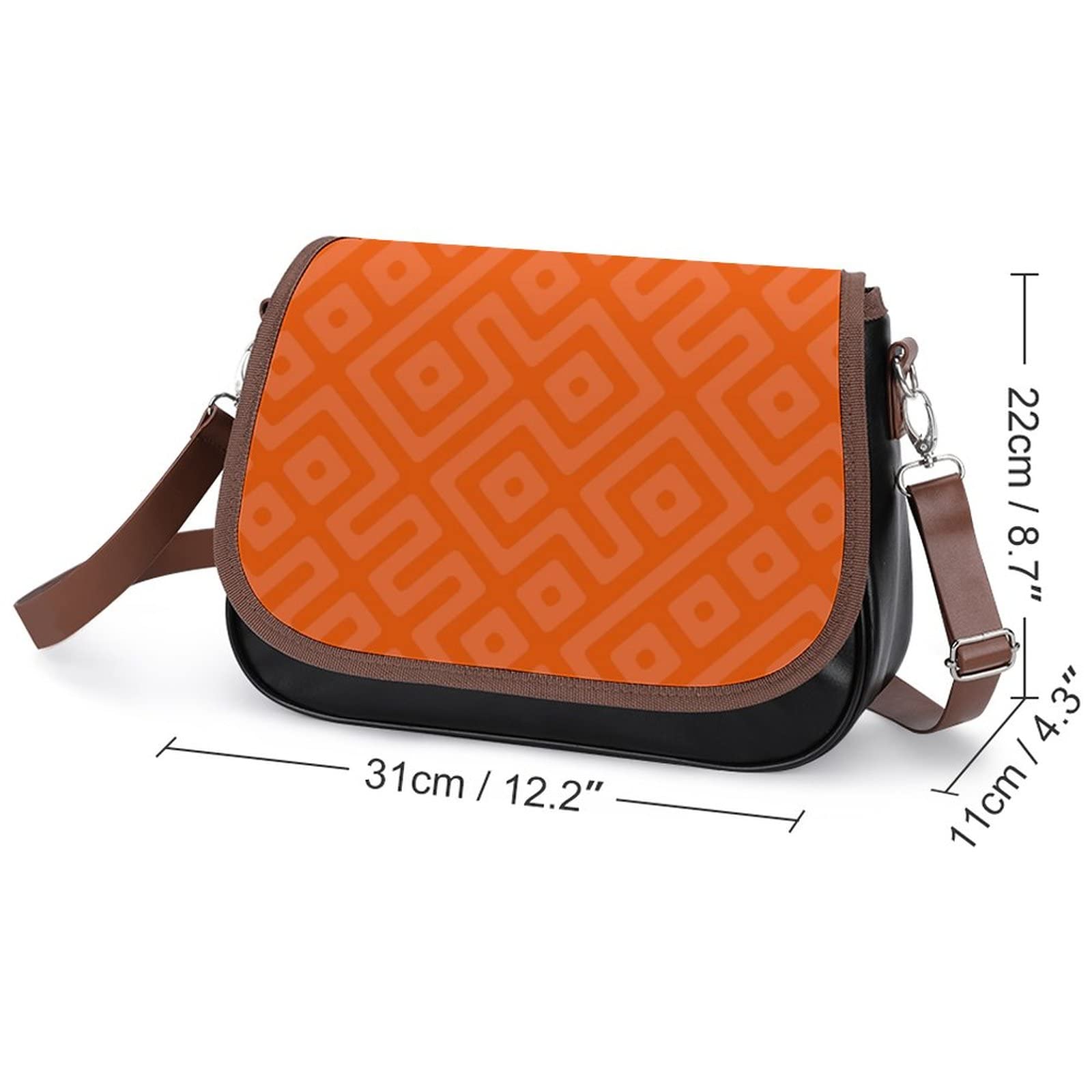 Trendy Printed Crossbody Bags for Women - Geometric Orange Leather Shoulder Bag & Satchel Purse - Perfect for City Travel, Shopping & Casual Outings