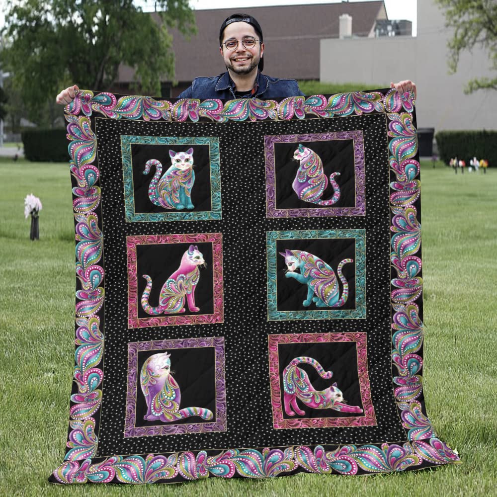 Soft & Cozy Cat Blanket for Cat Lovers - 79x89 Inch Large Fluffy Faux Fur Throw with Cute Colorful Cat Design - Perfect Gift for Pet Owners, Home Decor, Sofa & Bed Use