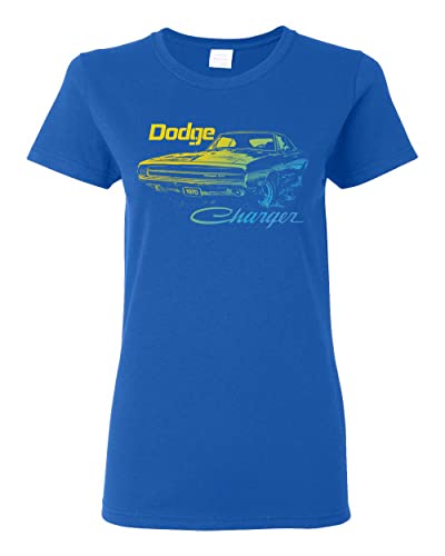 1970 Dodge Charger Classic Neon Retro Silhouette Graphic T-Shirt for Women | Vintage Muscle Car Tee | Casual Wear & Car Enthusiast Gift
