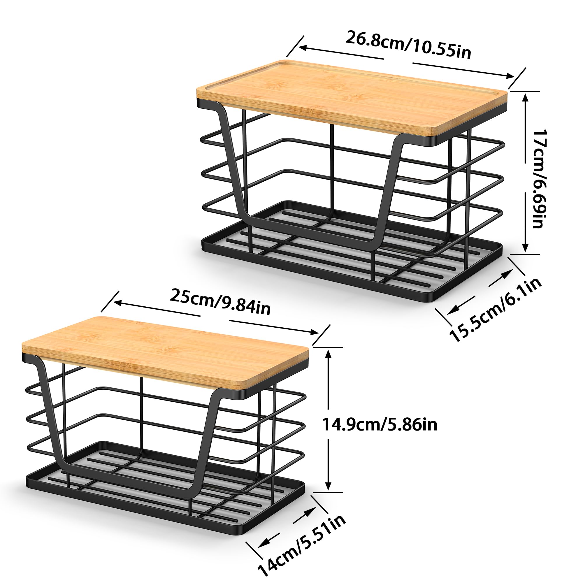 2 Pack Stackable Bamboo Top Storage Organizers for Kitchen & Laundry - Wall Mount Trash Bag Holder & Garbage Bag Dispenser - Perfect for Pantry, Bathroom, Garage Organization & Waste Management