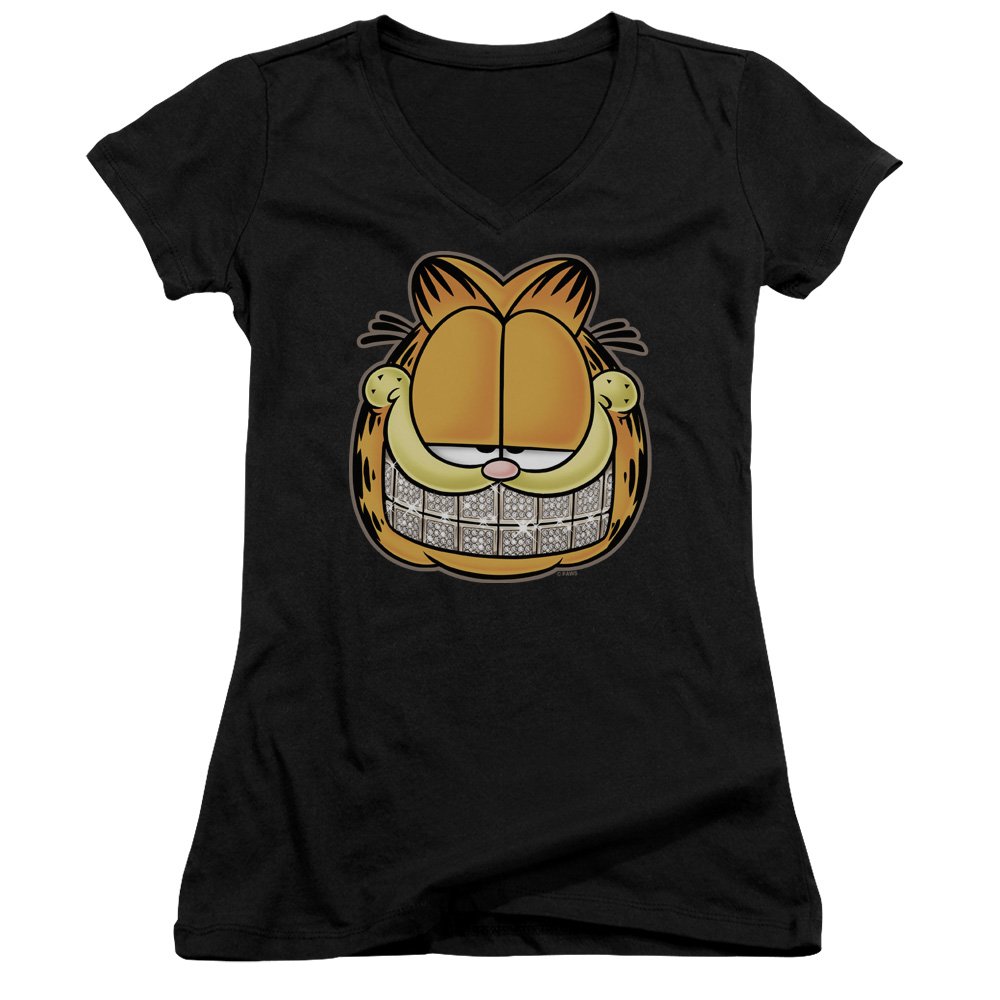 Garfield Nice Grill Juniors' Sheer Fitted V-Neck T-Shirt | Cute Graphic Tee for Girls | Casual Wear, Sleepwear & Everyday Outfits