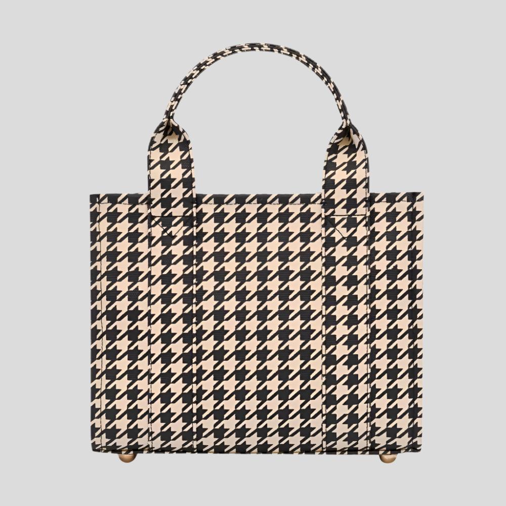 Micro Bon Vivant Structured Tote Bag - Black Houndstooth Pattern Handbag for Women | Stylish Work Bag, Travel Tote & Everyday Purse for Office, Shopping & Commute