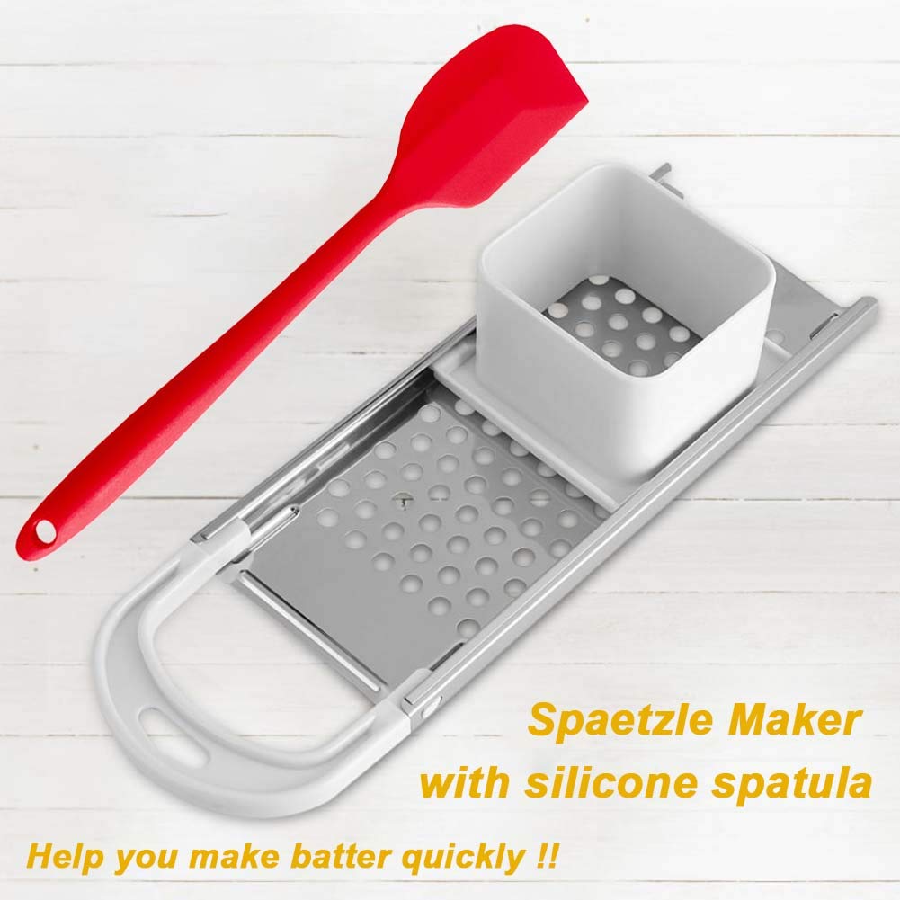 Premium Stainless Steel Spaetzle Maker & Noodle Press - German Dumpling Maker with Safety Pusher & Silicone Spatula - Perfect for Homemade Pasta, Spaetzle, Dumplings & Asian Noodles - Ideal Kitchen Tool for German, Italian & Asian Cuisine