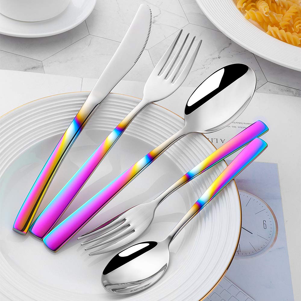 20-Piece Rainbow Silverware Dinnerware Set - Stainless Steel Flatware Cutlery Set with Gradient Color Handles for Wedding, Home, Hotel & Restaurant Use - Service for 4 People - Perfect for Dinner Parties, Bridal Showers & Special Occasions