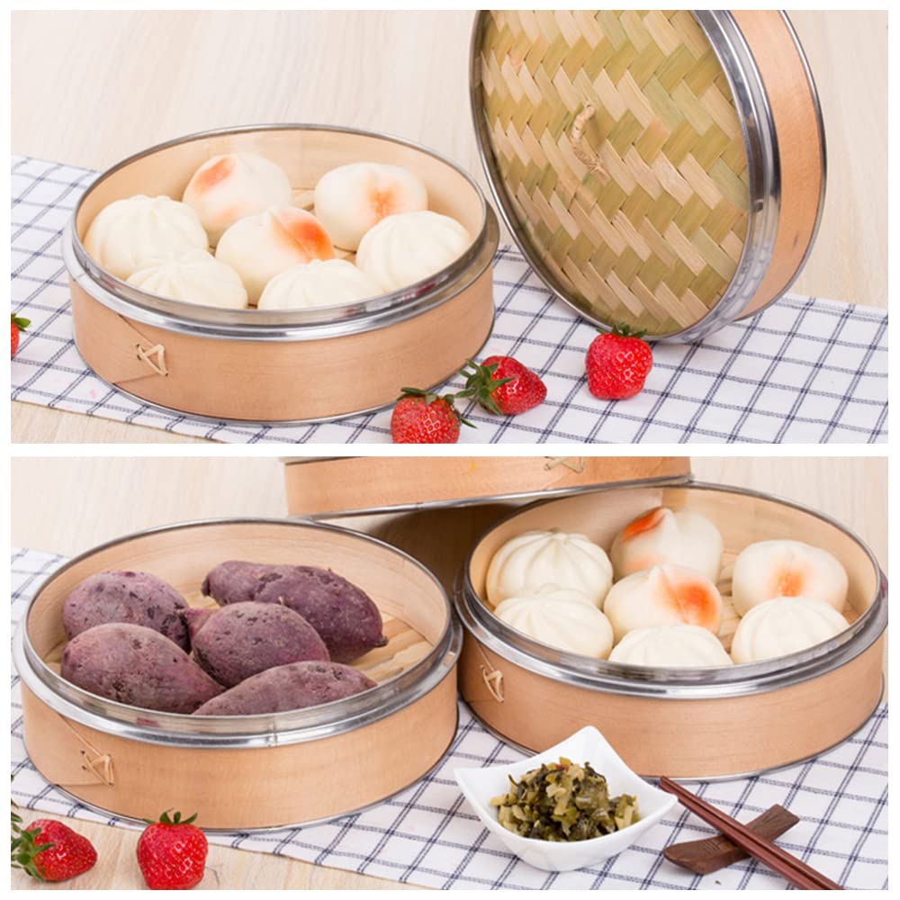 11.8 Inch Handmade Bamboo Steamer with Stainless Steel Rings - 3 Tier Stackable Dumpling Steamer Basket for Dim Sum, Buns & Rice | Includes Chopsticks & Cotton Liners | Perfect for Asian Cooking, Meal Prep & Party Serving
