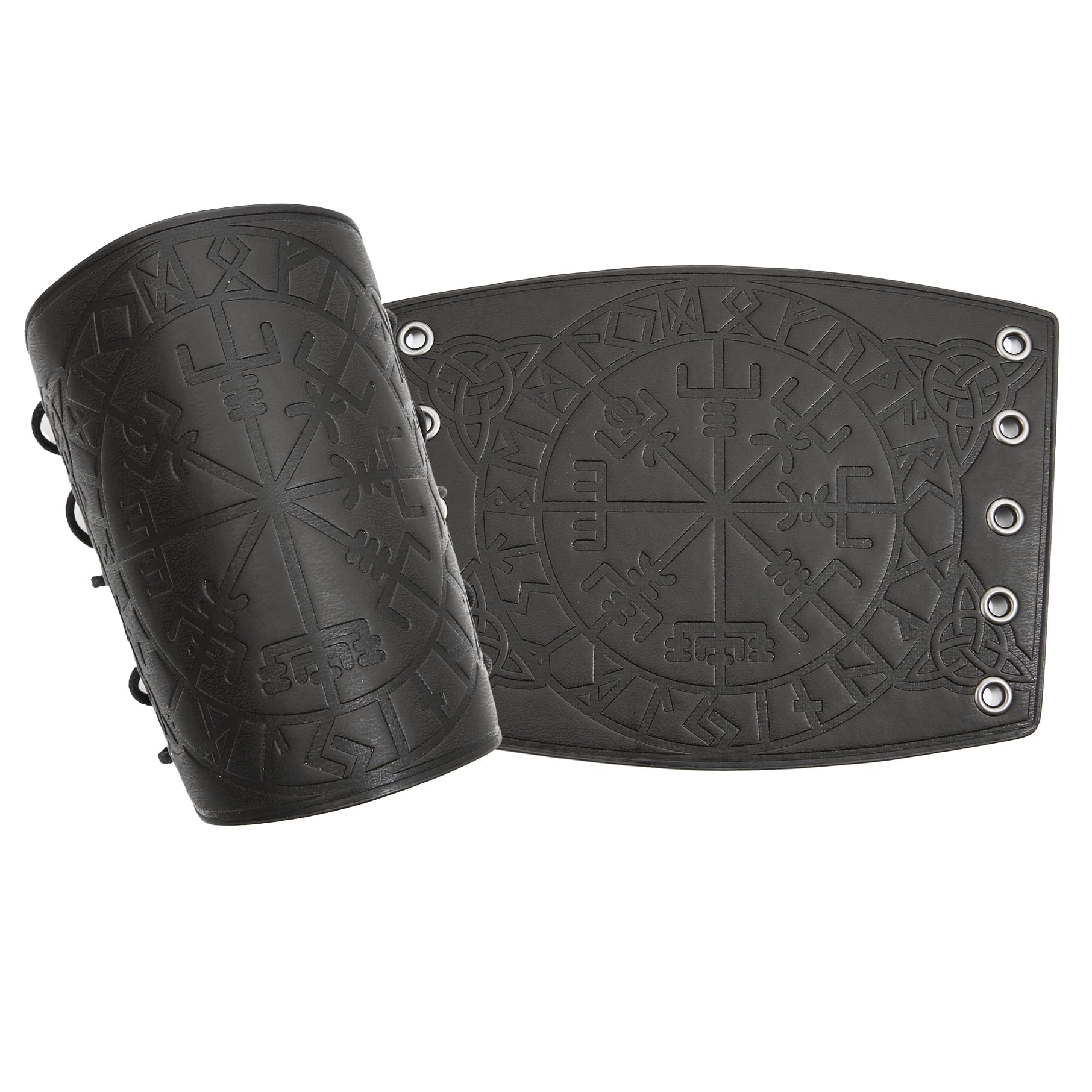 Viking Leather Bracers - Medieval Knight Armor Guards, LARP PU Leather Gauntlet, Embossed Armor Wristband for Cosplay, Renaissance Fairs & Historical Reenactments