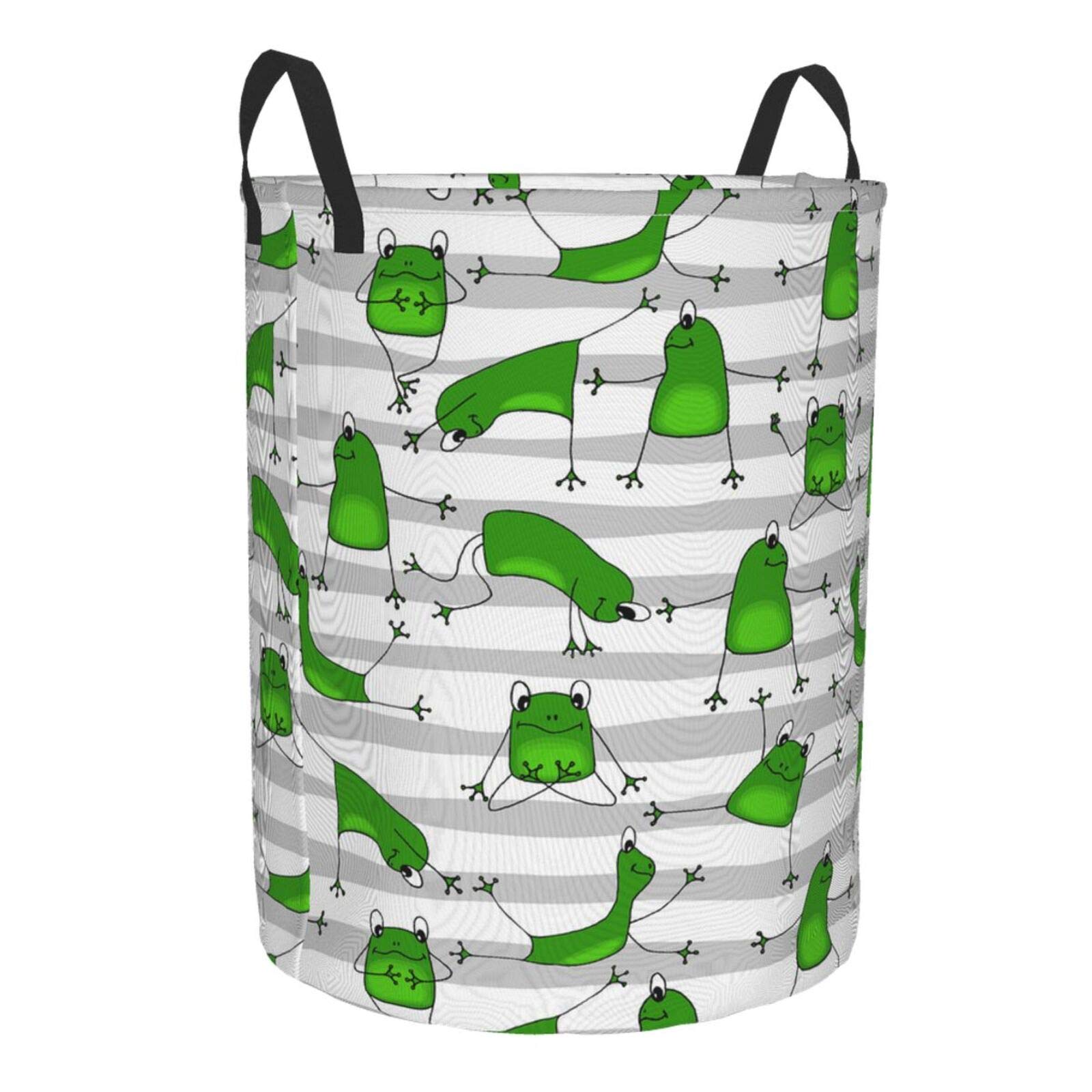 Funny Striped Yoga Frog Collapsible Laundry Basket - Waterproof Fabric Hamper with Handle for Clothes, Toys & Bathroom Storage - Perfect for Home, Dorm & Laundry Room Organization
