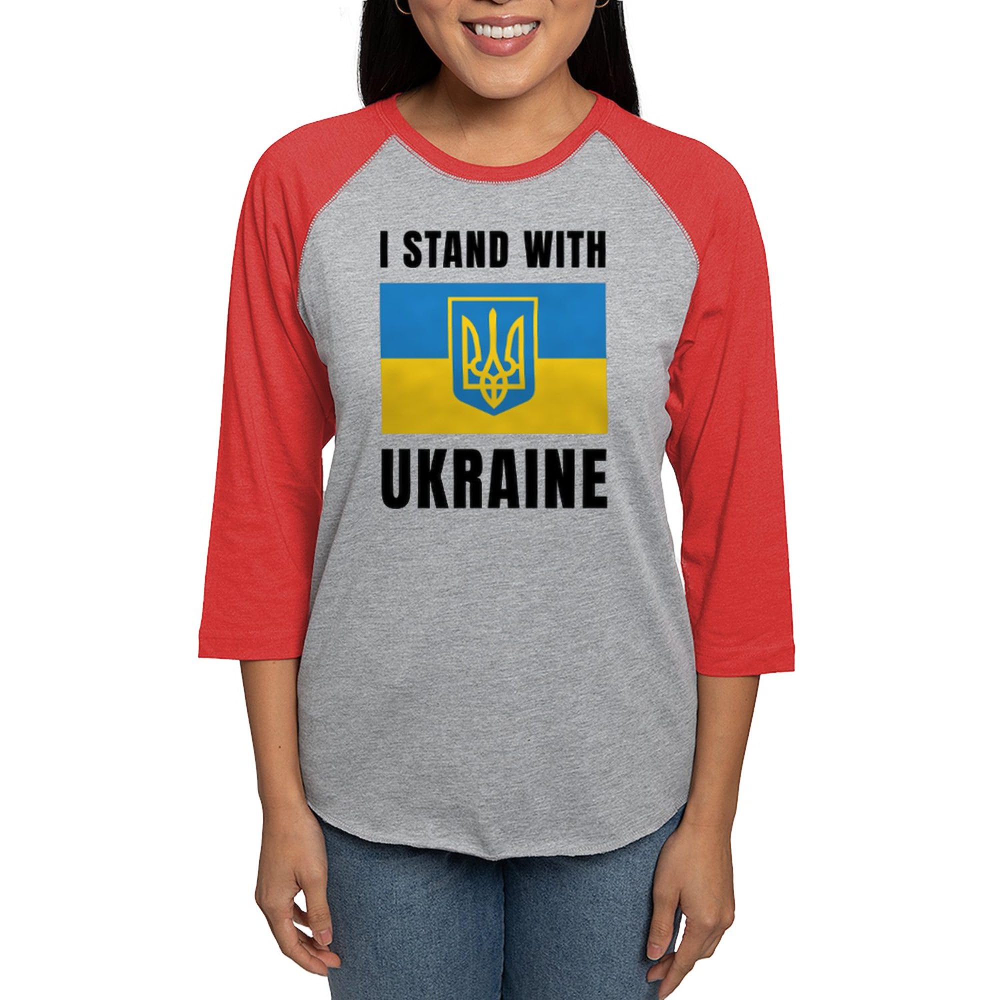 I Stand with Ukraine Women's Baseball Tee - Support Ukraine T-Shirt for Women - Casual Wear & Protest Outfit
