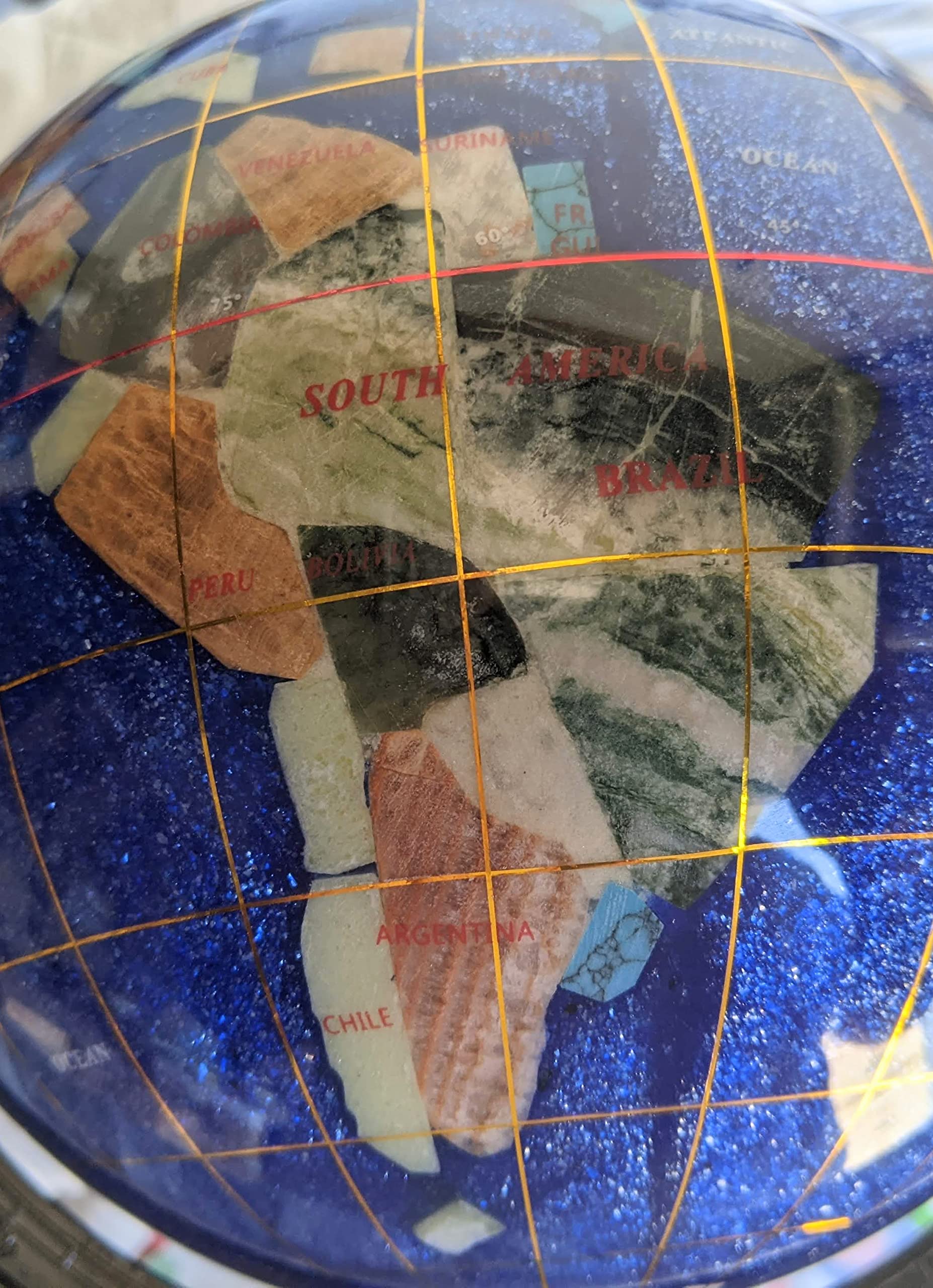 10-Inch Blue Crystallite Ocean Gemstone Globe with Silver Tripod Stand - Unique Art Tabletop Decoration for Home Office, Gift & Feng Shui Decor