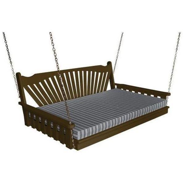 A&L Furniture Yellow Pine Fanback Swing Bed - Outdoor Porch Swing with Comfortable Cushion - Perfect for Backyard, Patio, and Garden Relaxation