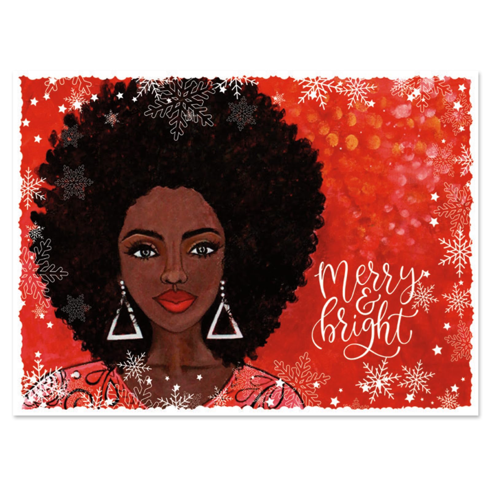 African American Christmas Cards - Merry & Bright Holiday Greeting Cards Set of 15 with Envelopes, 5x6.75 inches (X23-182) - Perfect for Family, Friends & Coworkers Holiday Wishes