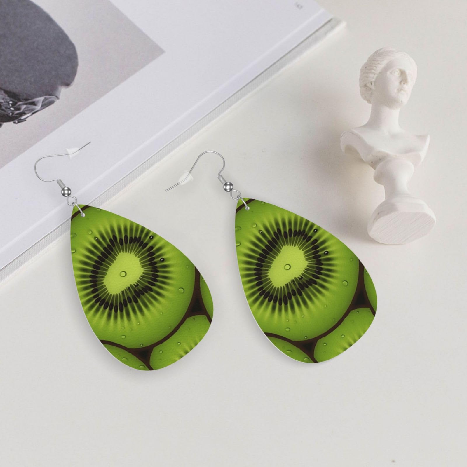 Fashionable Kiwi Slice Teardrop Dangle Earrings for Women - Genuine Leather Valentine's Day & Anniversary Jewelry Gift - Perfect for Date Nights, Parties & Special Occasions
