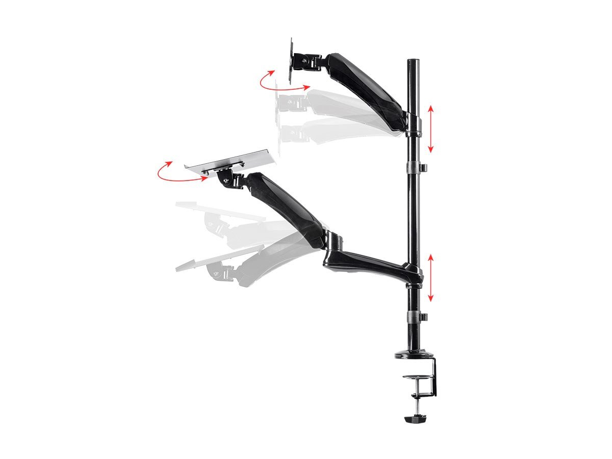 Monoprice Black 26 Inch Adjustable Gas Spring Sit Stand Monitor and Keyboard Riser Desk Mount - Ergonomic Workstation for Home & Office | Compatible with Most Desks | Perfect for Dual Monitor Setup and Standing Desk Work