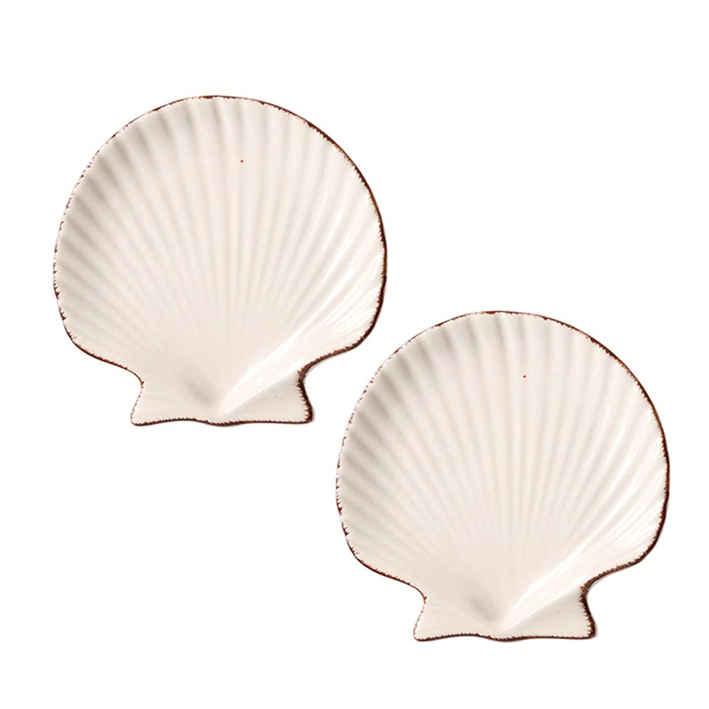 2-Piece Ceramic Salad Bowl Set - Starfish & Shell Shaped Appetizer Plates for Sushi, Desserts, Snacks, Jewelry Display (5.5x5.59in) - Perfect for Beach Themed Parties, Home Decor & Kitchen Serving