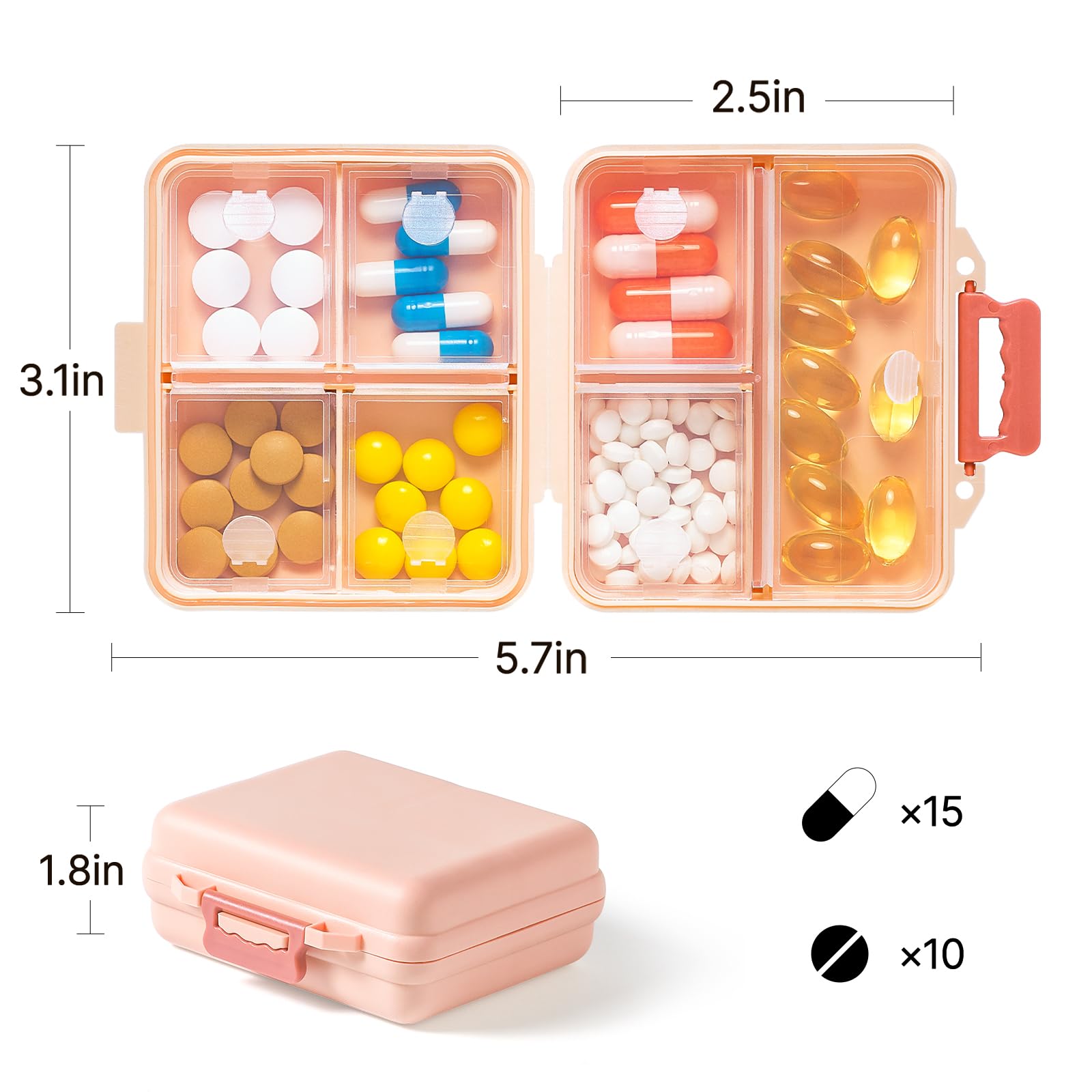 7-Day Travel Pill Organizer Box - Portable Weekly Medicine Case with 7 Compartments & Labels - Compact Mini Pill Box for Vitamins, Fish Oil & Daily Medications - Perfect for Purse, Travel & Home Use (Pink)
