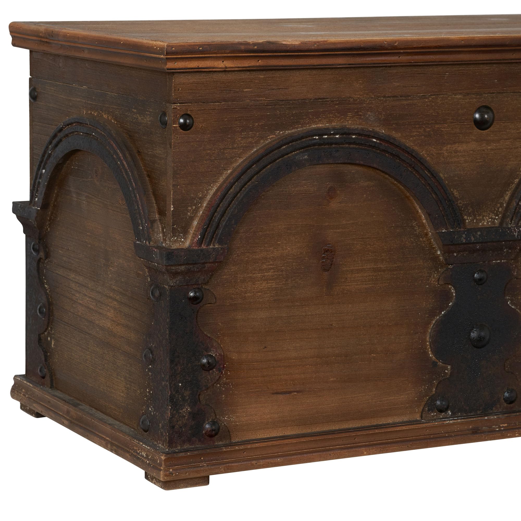 Large Brown Wooden Arch Trunk Storage Chest for Home Organization - Perfect for Bedroom, Living Room, or Entryway Storage