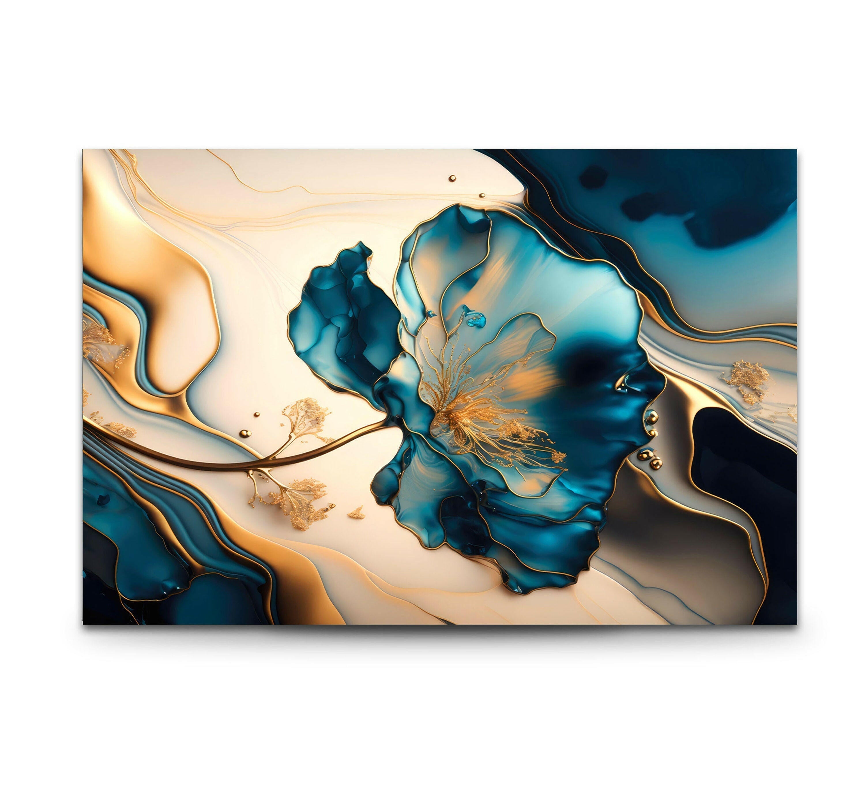 Blue Marble Flower Glass Wall Art - Elegant Handmade Home Decor for Living Room, Bedroom & Office - Perfect for Modern & Boho Interior Design
