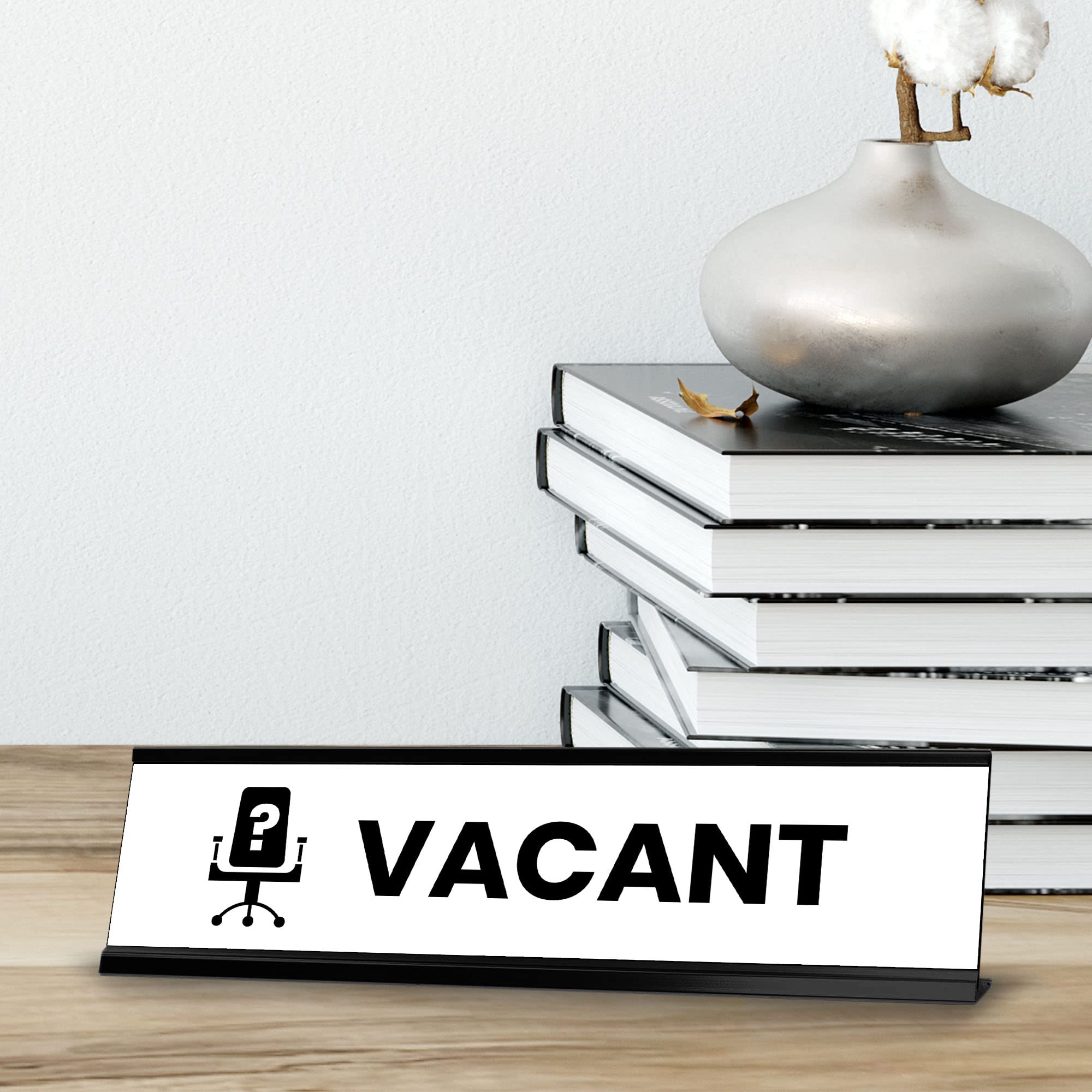 2x8 Inch Black Frame Desk Sign - Customizable Vacant Sign for Office, Reception, or Workspace - Perfect for Professional and Home Office Use