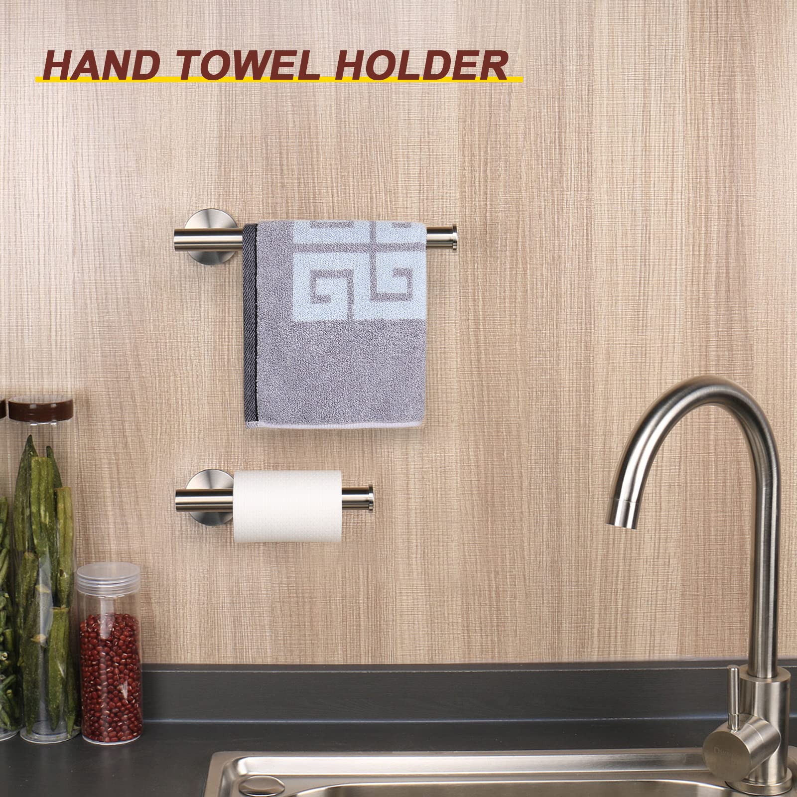 Premium 304 Stainless Steel Bathroom Hardware Set - NearMoon 2-Piece Toilet Paper Holder & Hand Towel Rack Wall Mount (Brushed Nickel) for Bathroom & Kitchen Organization