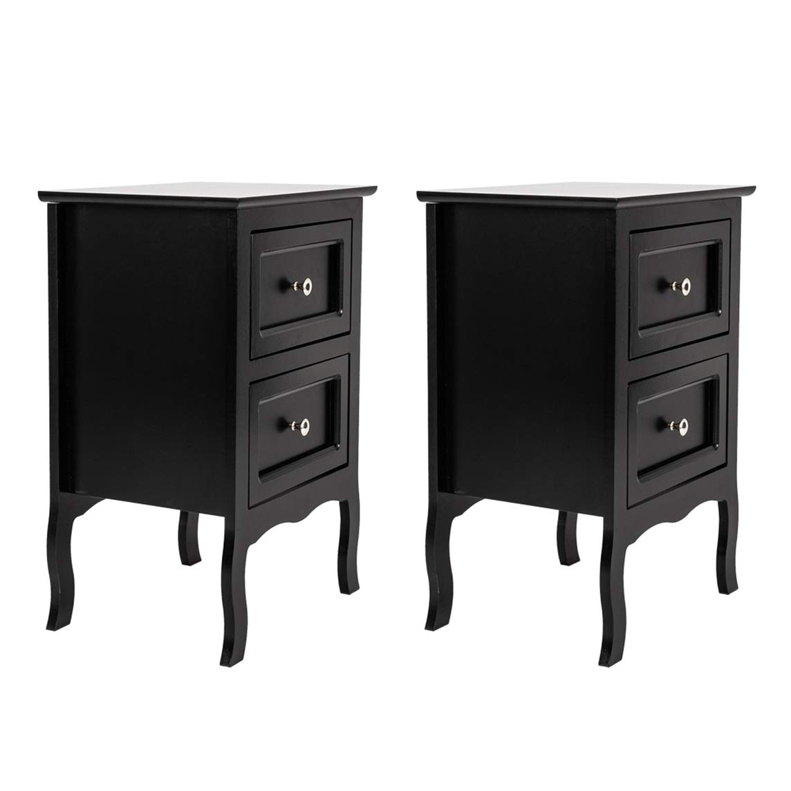 DZMARK Simple Nightstand & Side Cabinet - Country Style Two-Tier Bedside Table with Storage, Set of 2 (Large Size, Black) - Perfect for Bedroom, Living Room, or Office Organization