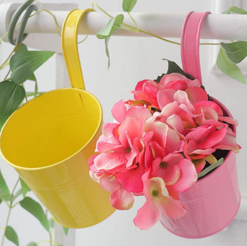 **Metal Hanging Flower Pot - Pink Balcony Planter for Indoor & Outdoor Plants, Garden Decoration, Railing Planter for Succulents, Herbs & Flowers**