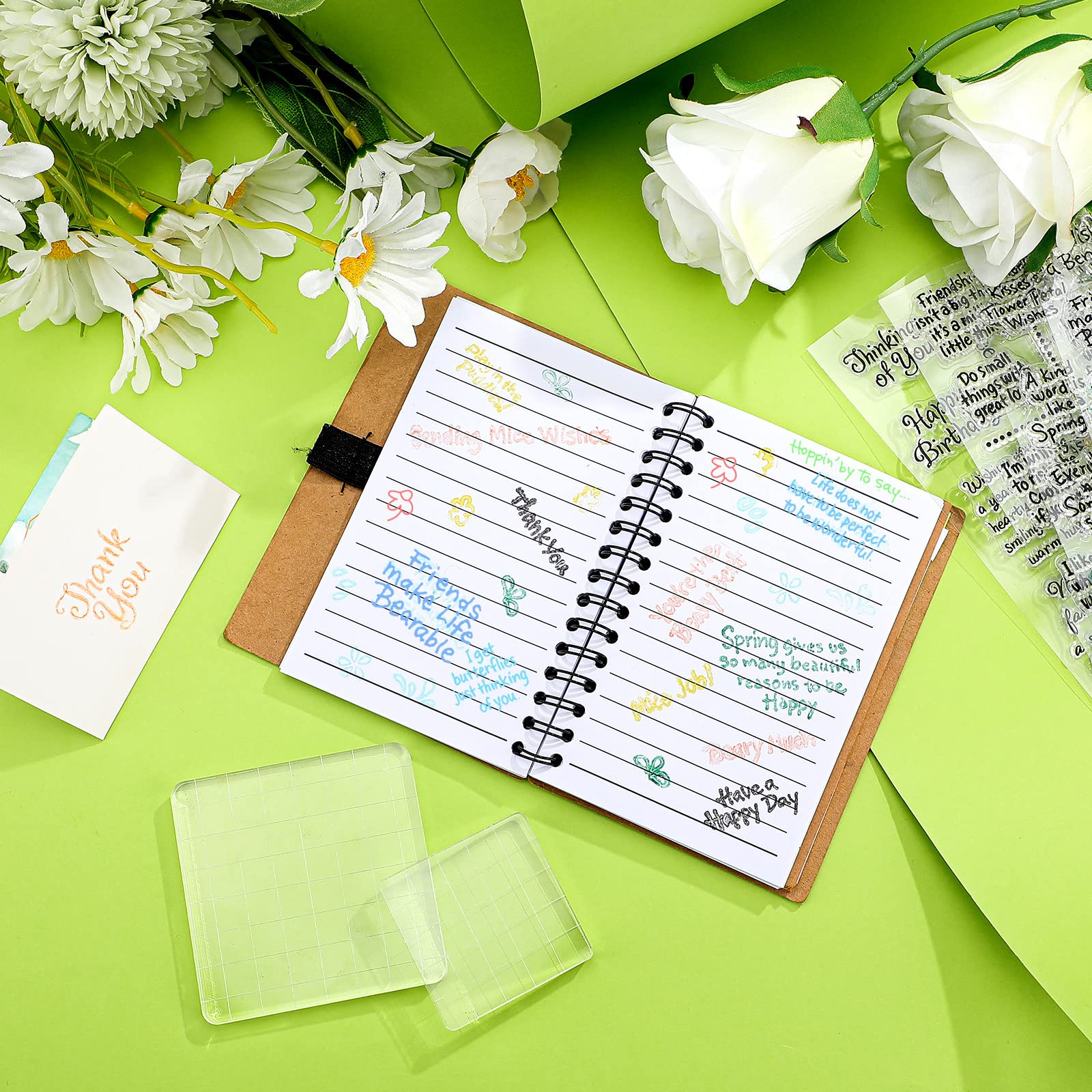 4-Piece Sentiment Rubber Stamp Set with 2 Acrylic Blocks - Clear Stamps for Holiday Cards, DIY Scrapbooking & Journaling - Perfect for Greeting Cards, Memory Books and Craft Projects
